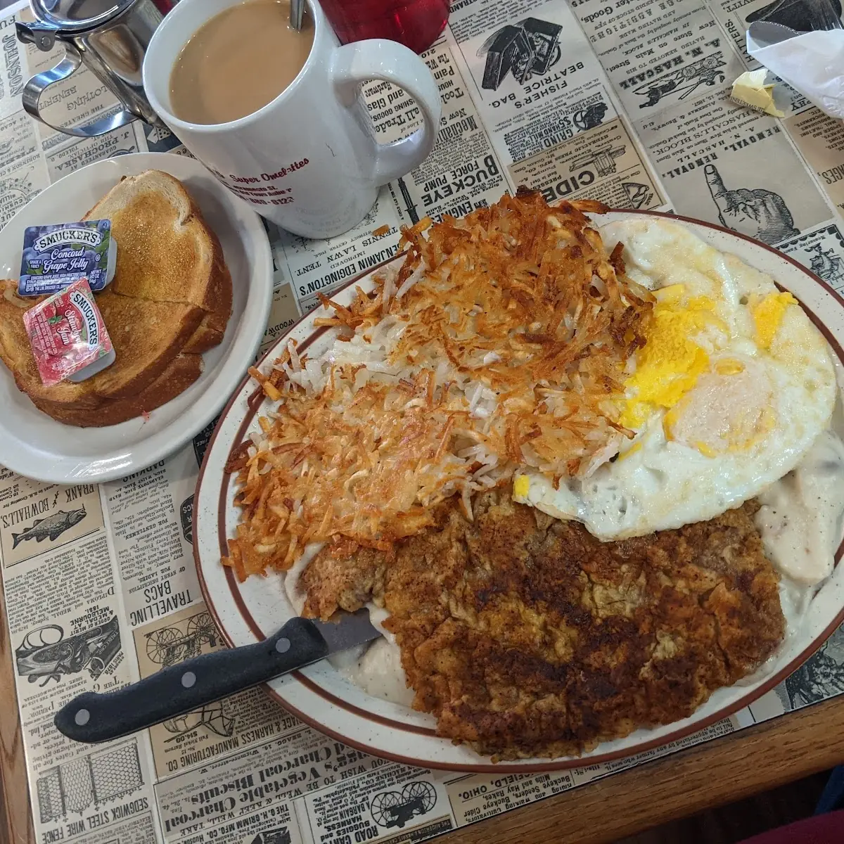 Chicken Fried Steak and Eggs Hashbrowns