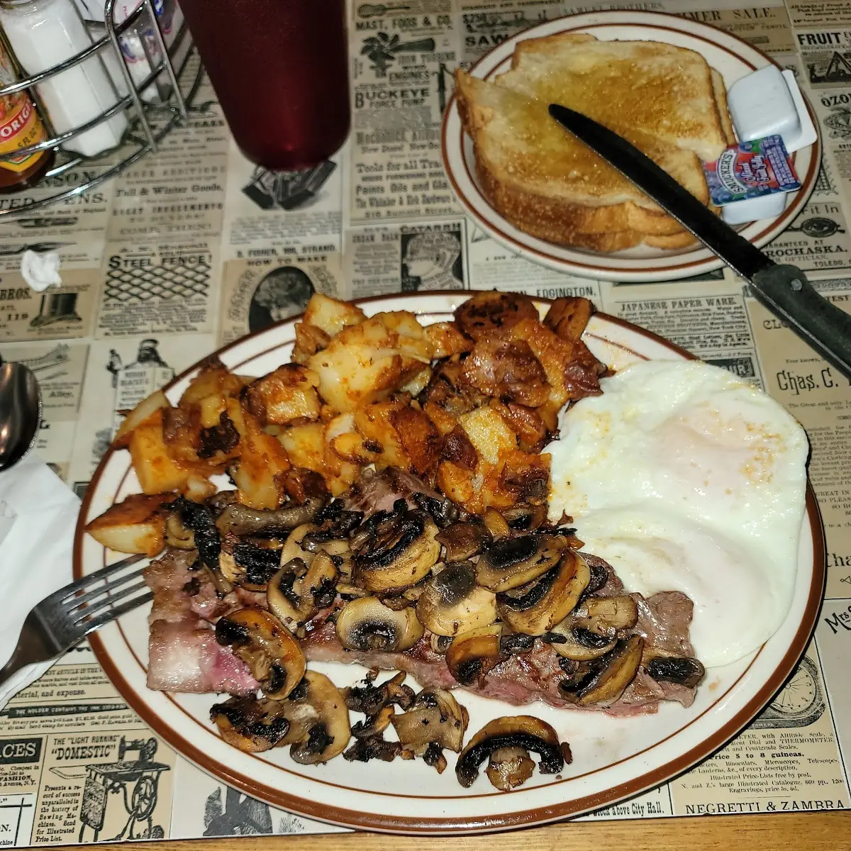 New York Strip Steak and Eggs Plus Mushrooms