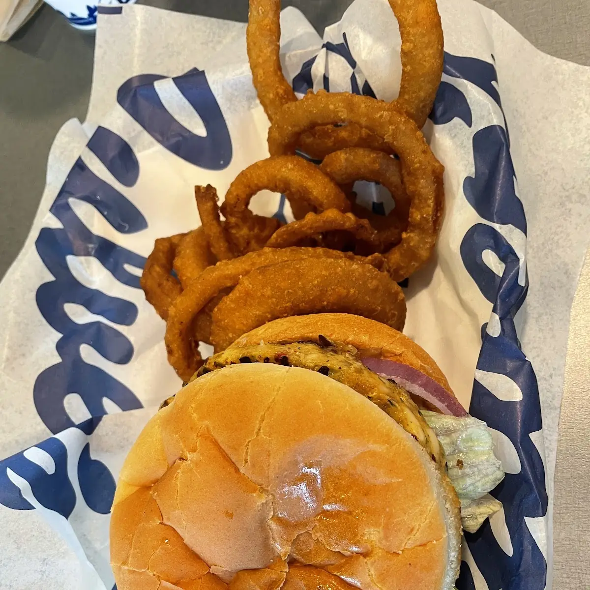 Vegan Burger and Onion Rings