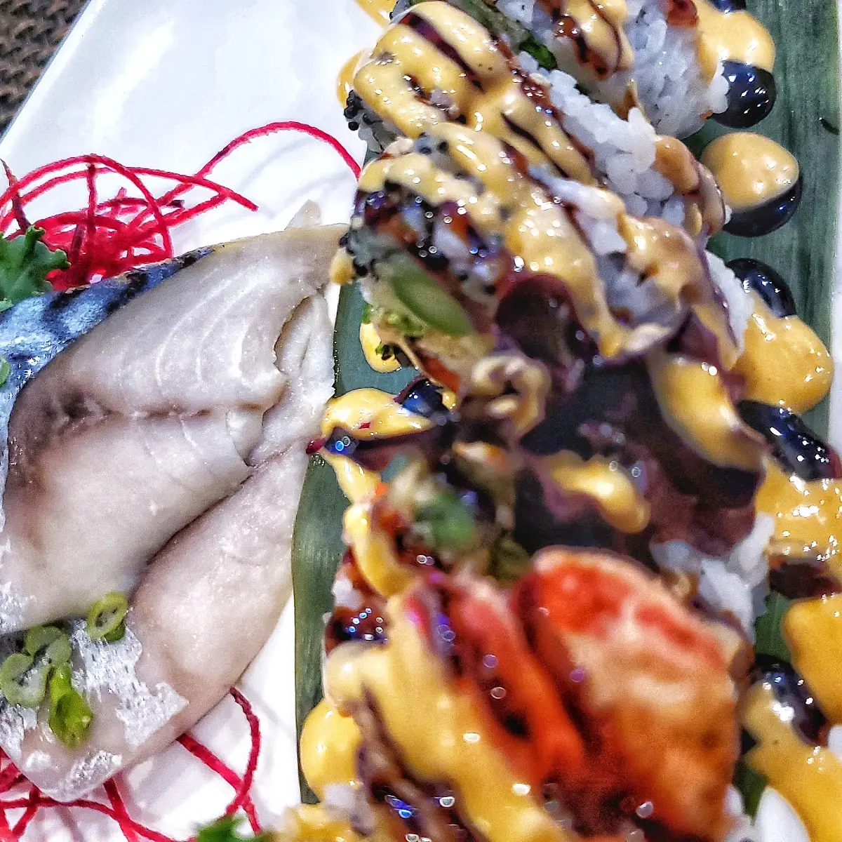 Mackerel Sashimi & King Dragon Roll