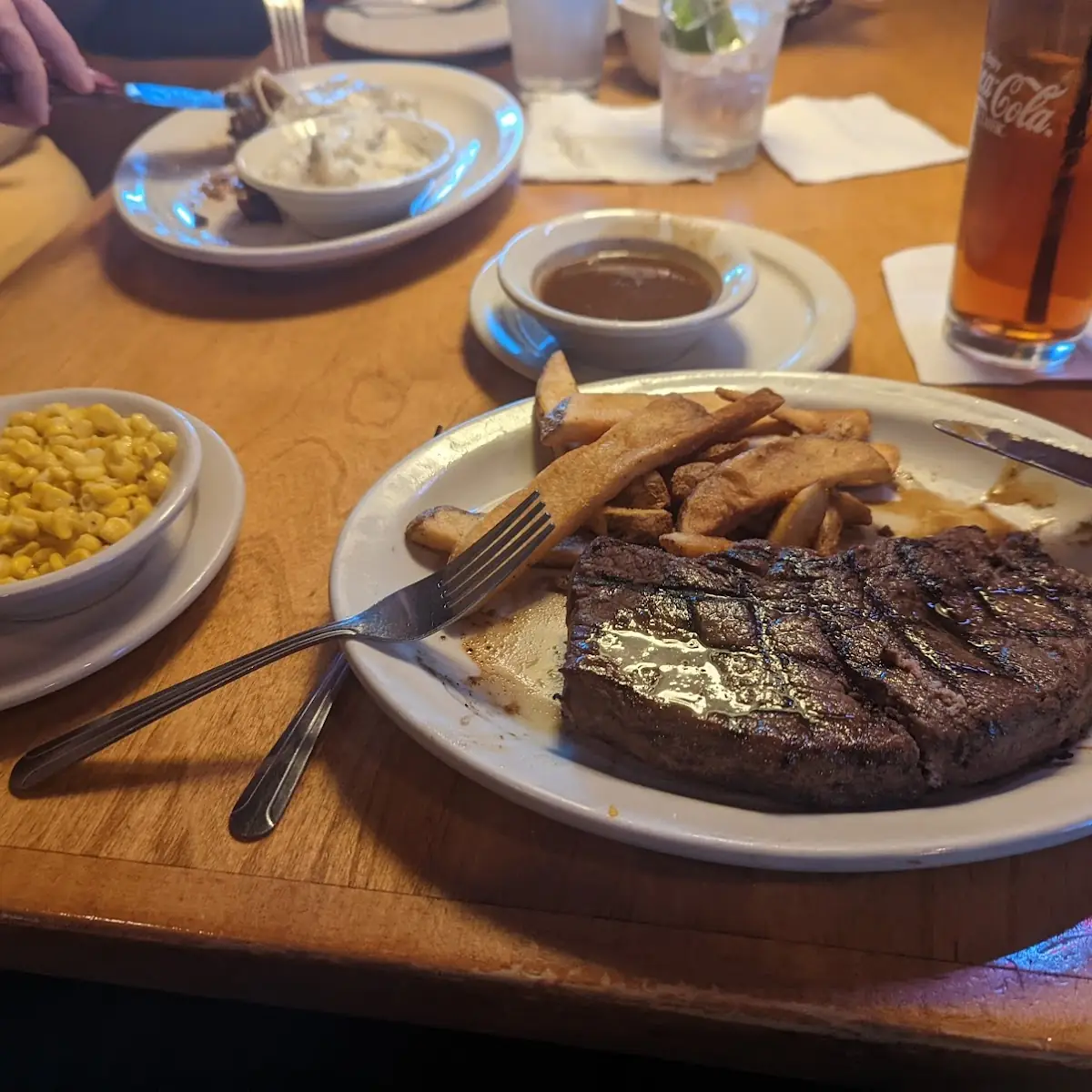 Buttered Corn House Salad Steak Fries