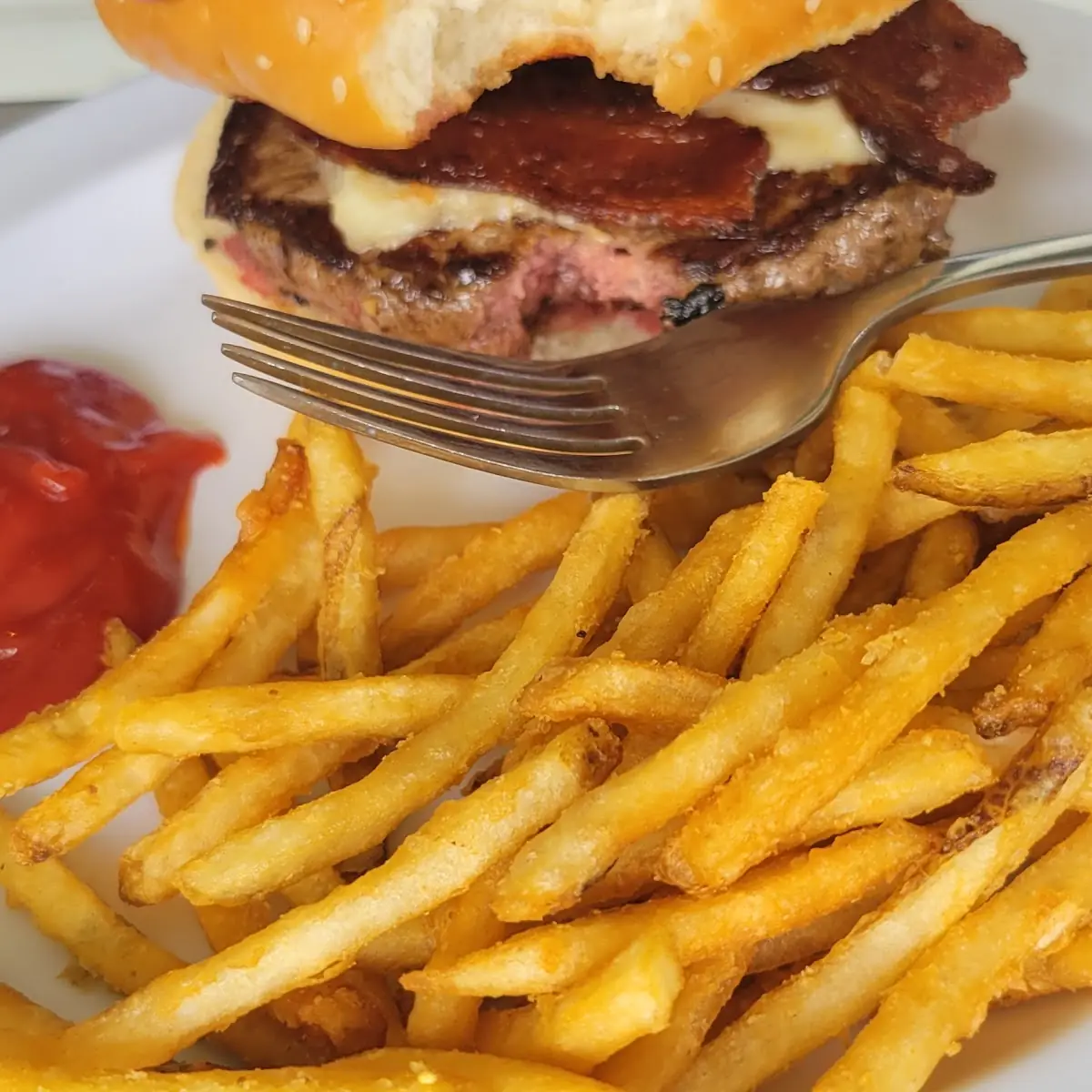 Bacon Cheese Burger and Fries