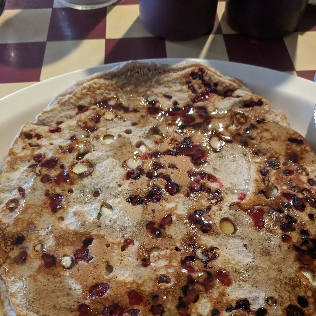Raspberry and White Chocolate Chip Pancake