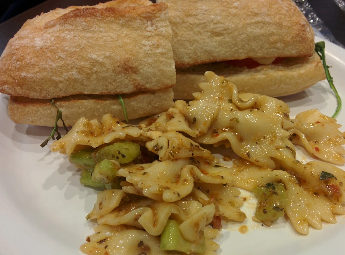 Warm Caprese Sandwich with Pasta Salad