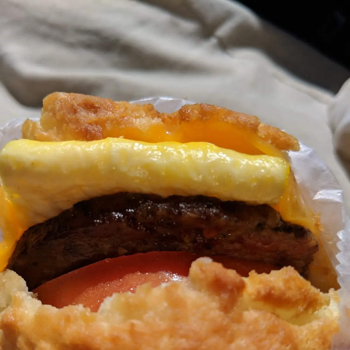 Biscuit with Sausage Egg Cheese and Tomato