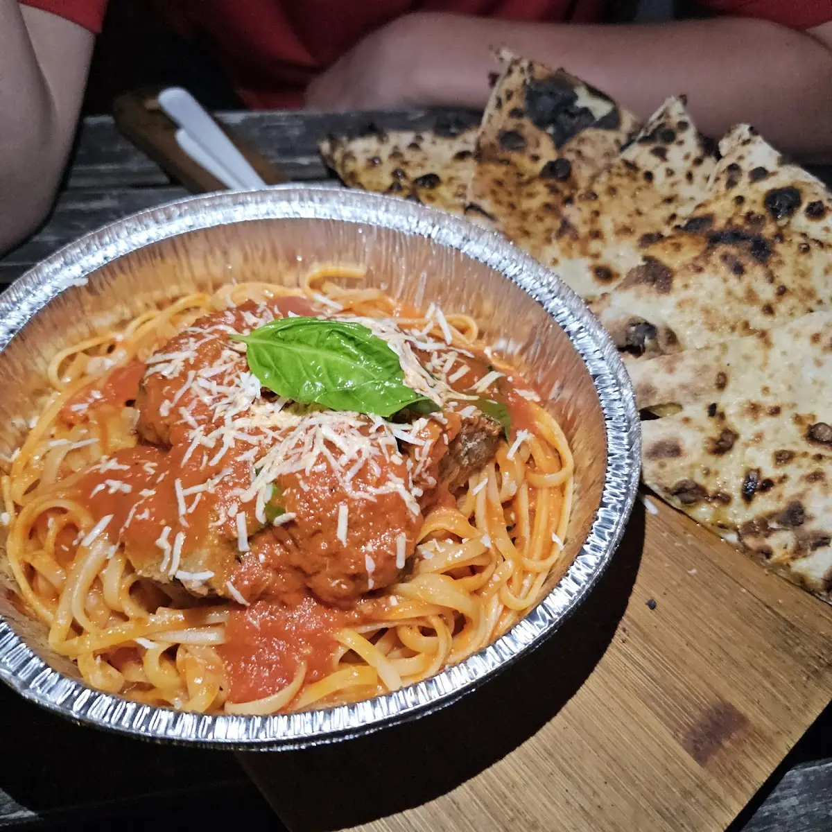 Spaghetti and Meatball with Focaccia Bread