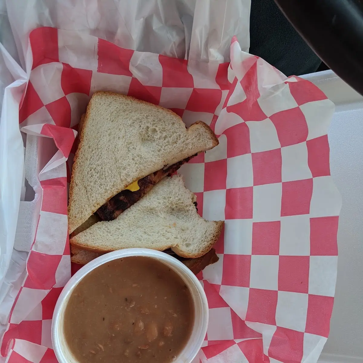 Fried Bologna and Pinto Beans