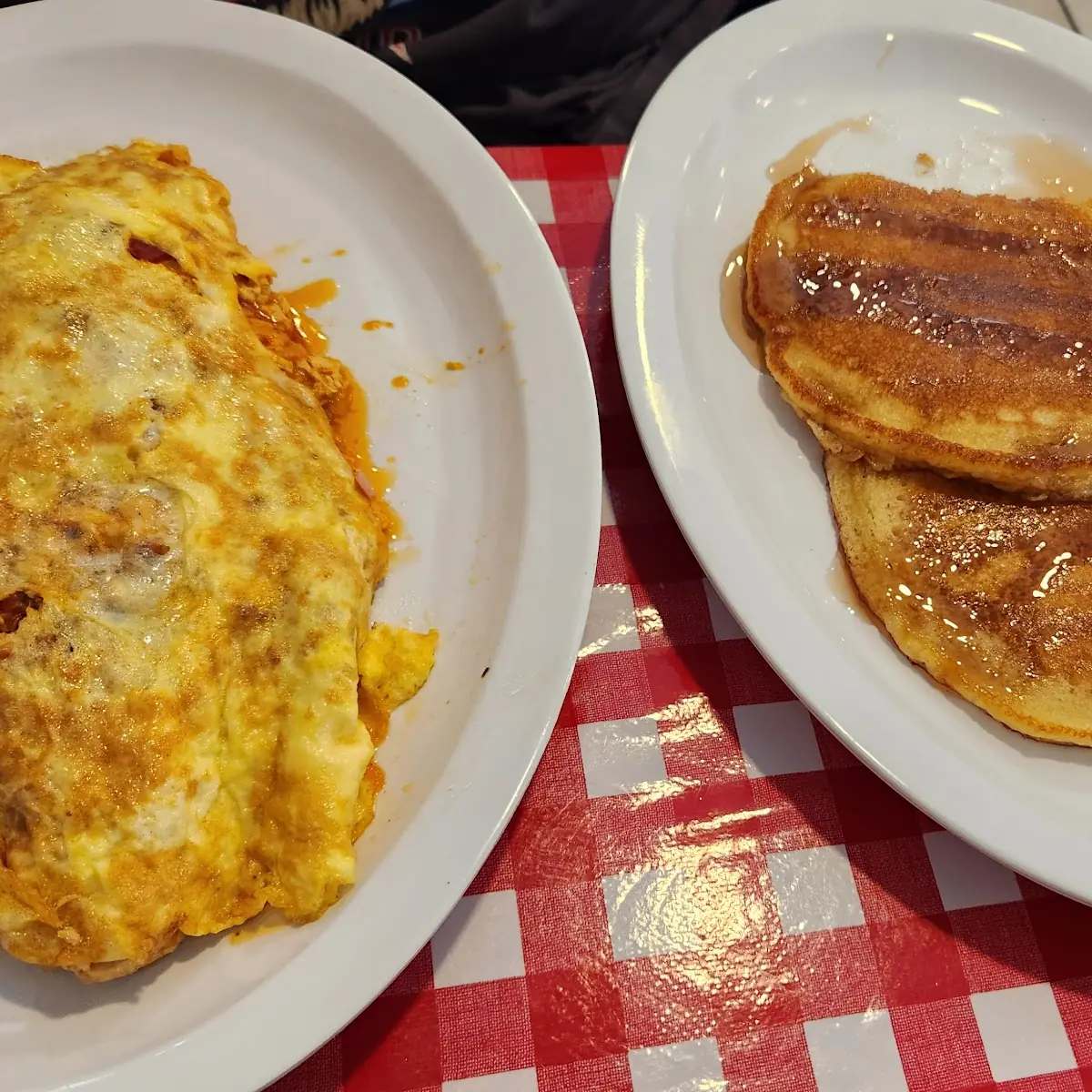 Buffalo Chicken Omelette and Pancakes