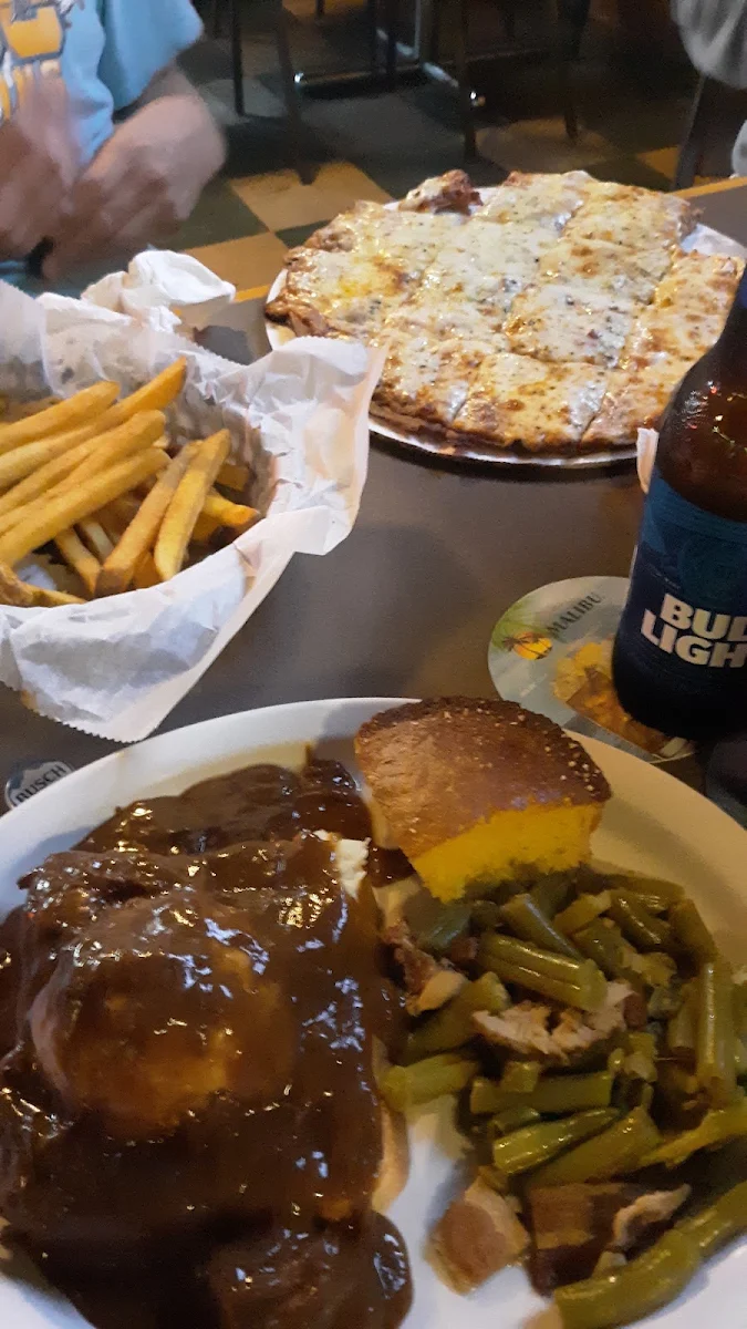 Open-Faced Roast Beef Fries and Pizza