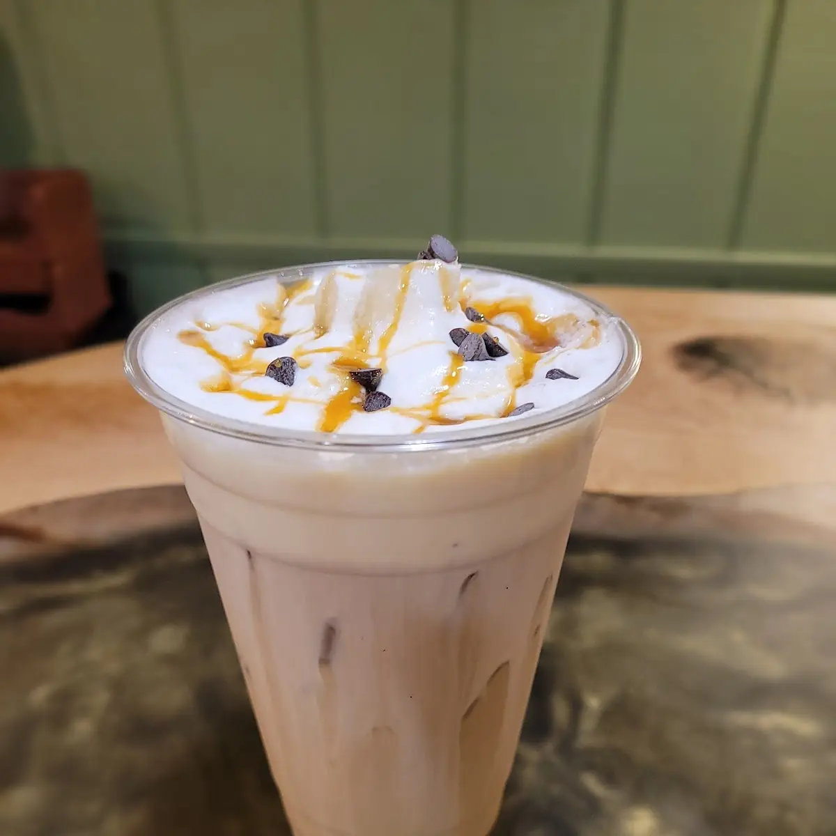 Chocolate Chip Cookie Dough Cold Brew Shaker with a Salted Caramel Cold Foam