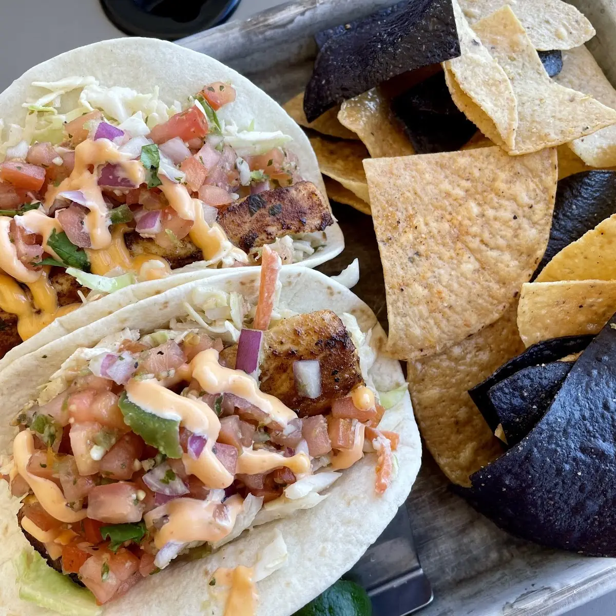 Blackened Fish Tacos Sub Blue Corn Chips for Kettle Chips