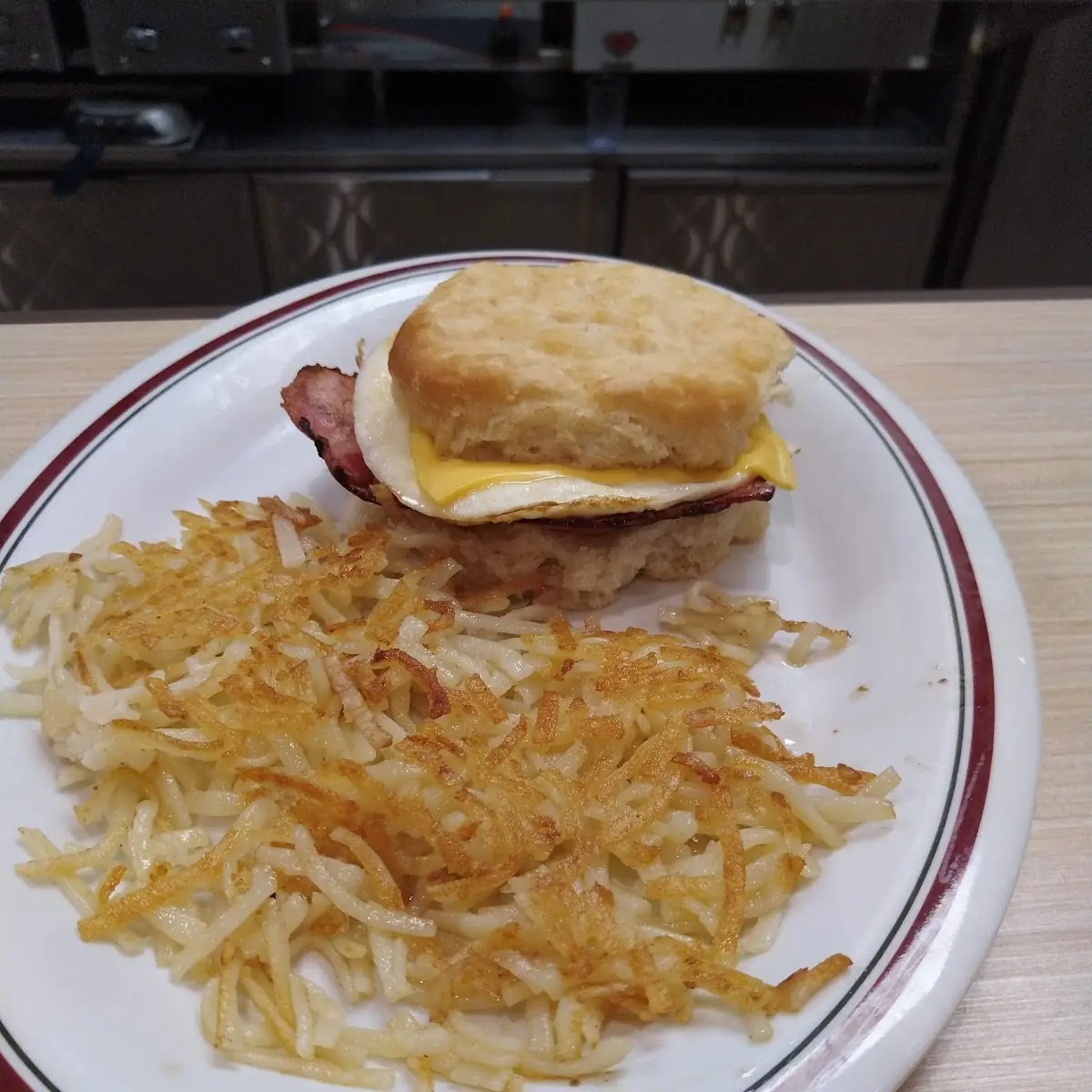 Bacon Egg and Cheese Biscuit with Hashbrowns