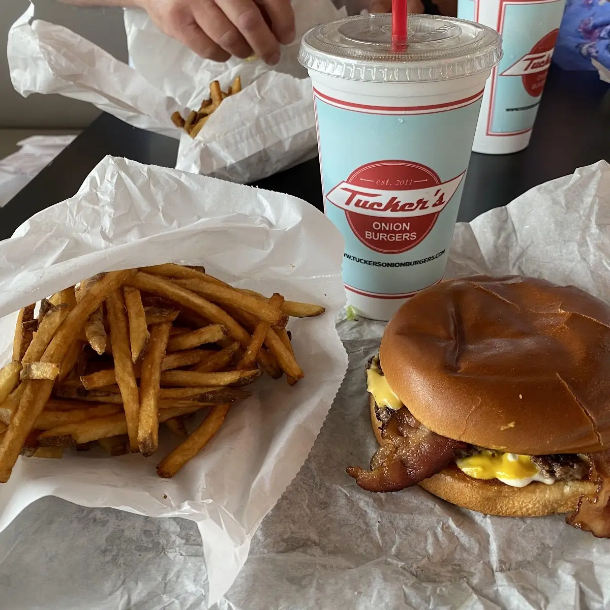 Double Onion Burger with Cheese Single Onion Burger with Cheese and Fresh Cut Fries