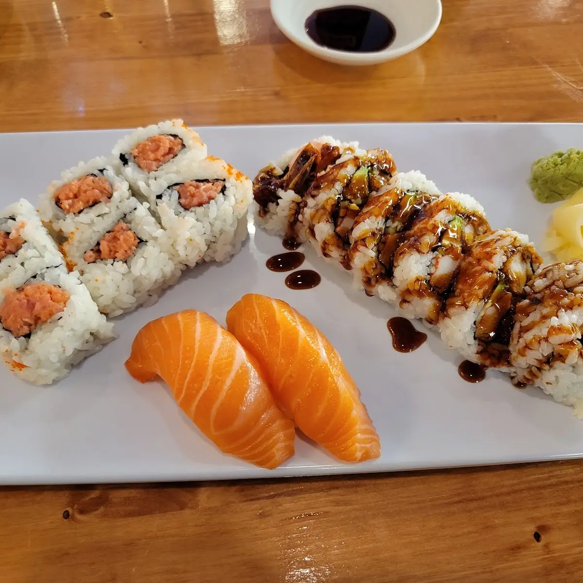 Salmon Sushi and Shrimp Tempura Roll
