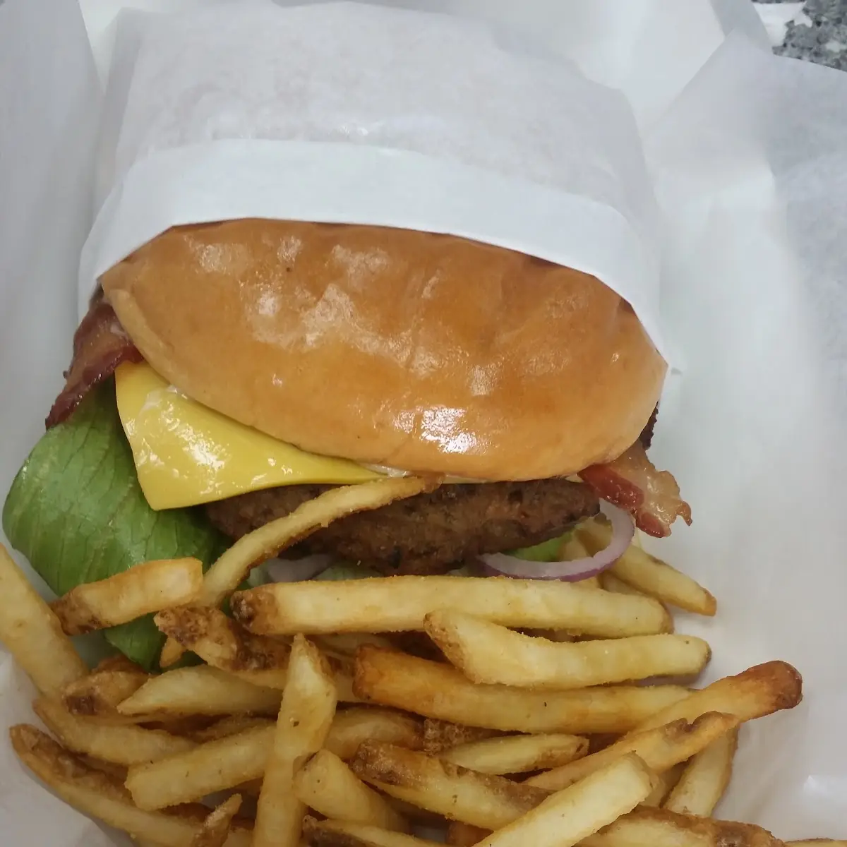 Bacon Burger and Fries
