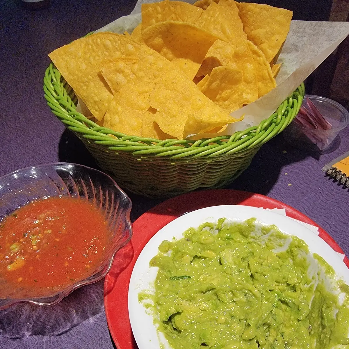 Chips and Salsa and Guacamole Dip