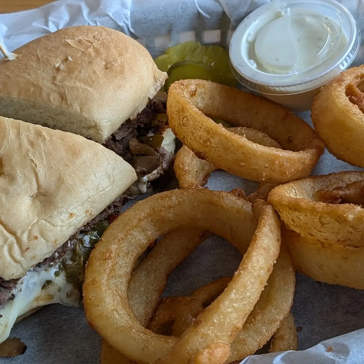 Philly Cheese Steak and Onion Rings