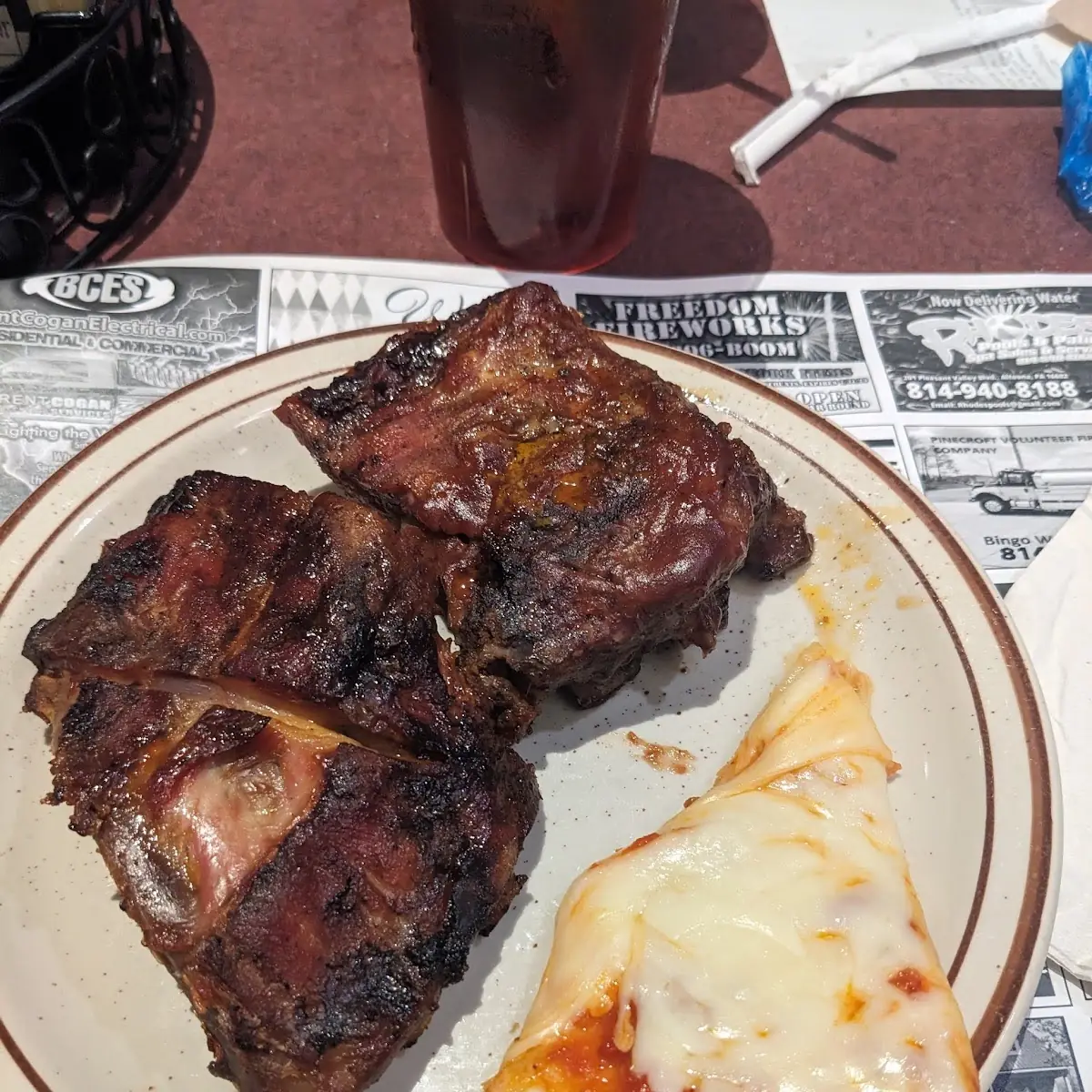 BBQ Ribs and Cheese Pizza