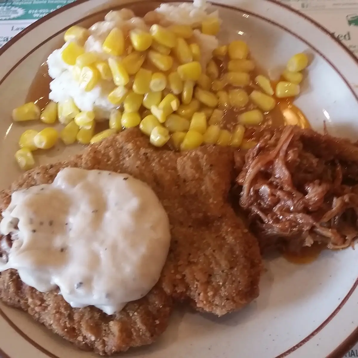 Chicken Fried Steak Corn and BBQ Pulled Pork
