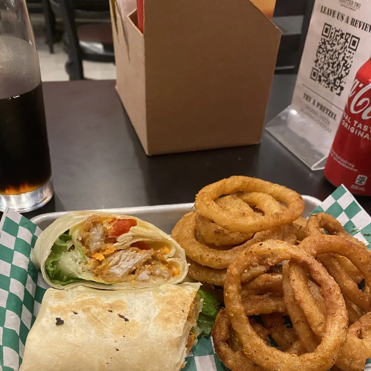 Chicken Wrap with Onion Rings, Chapter Two Brewing Company