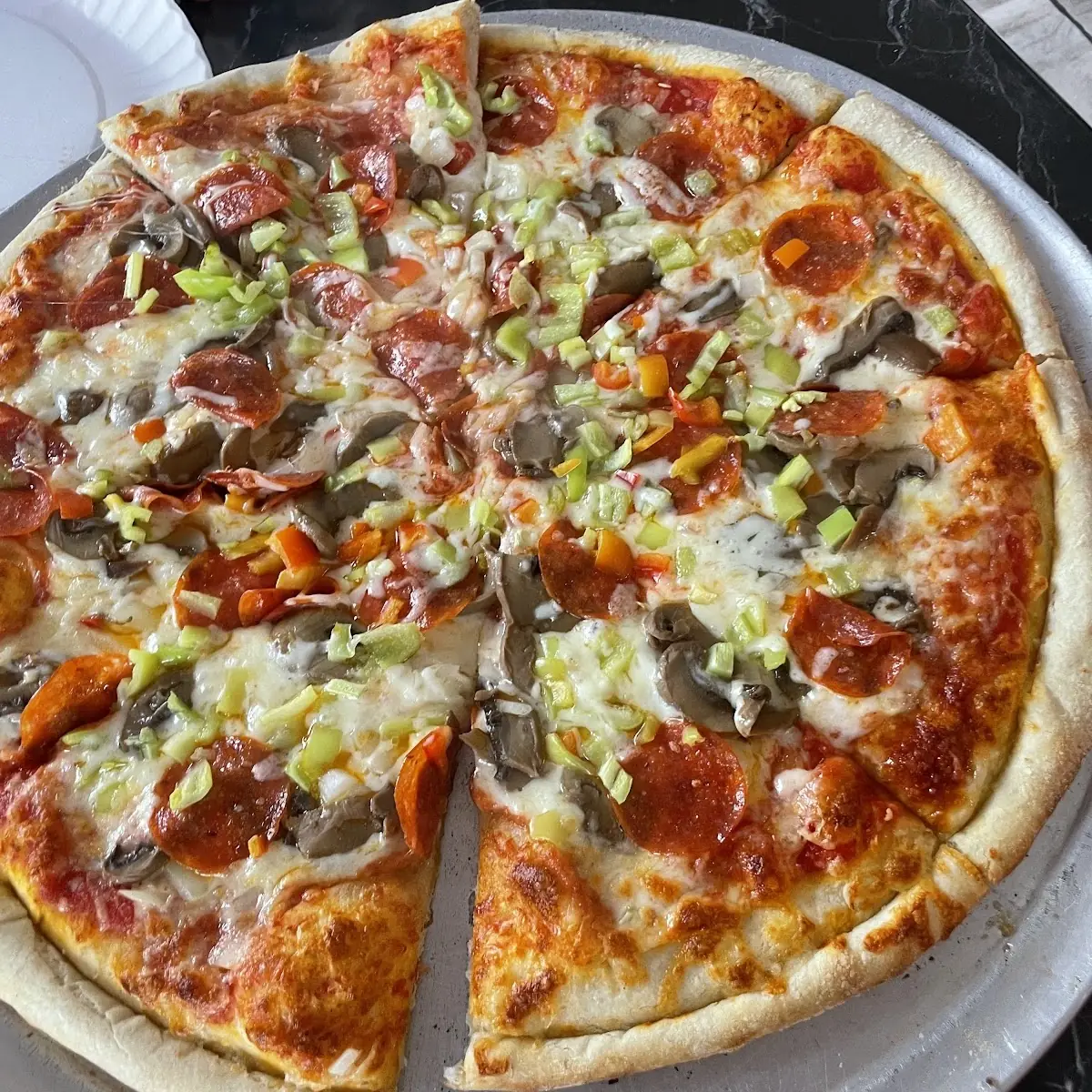 Vegetable and Pepperoni Pizza