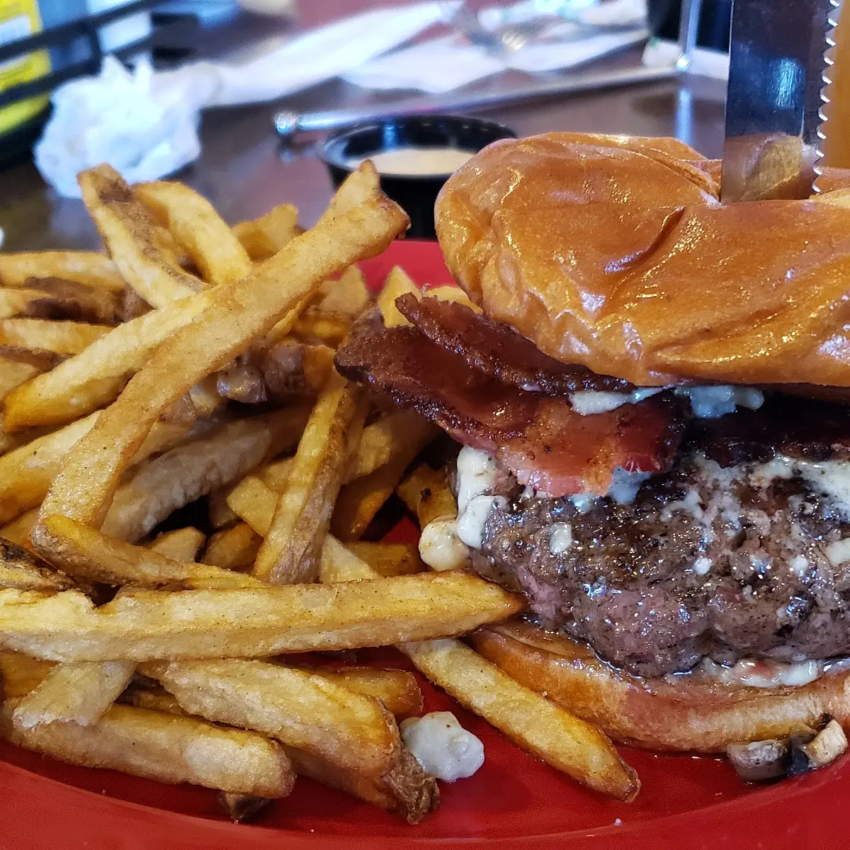 Mushroom Swiss Burger with Bacon