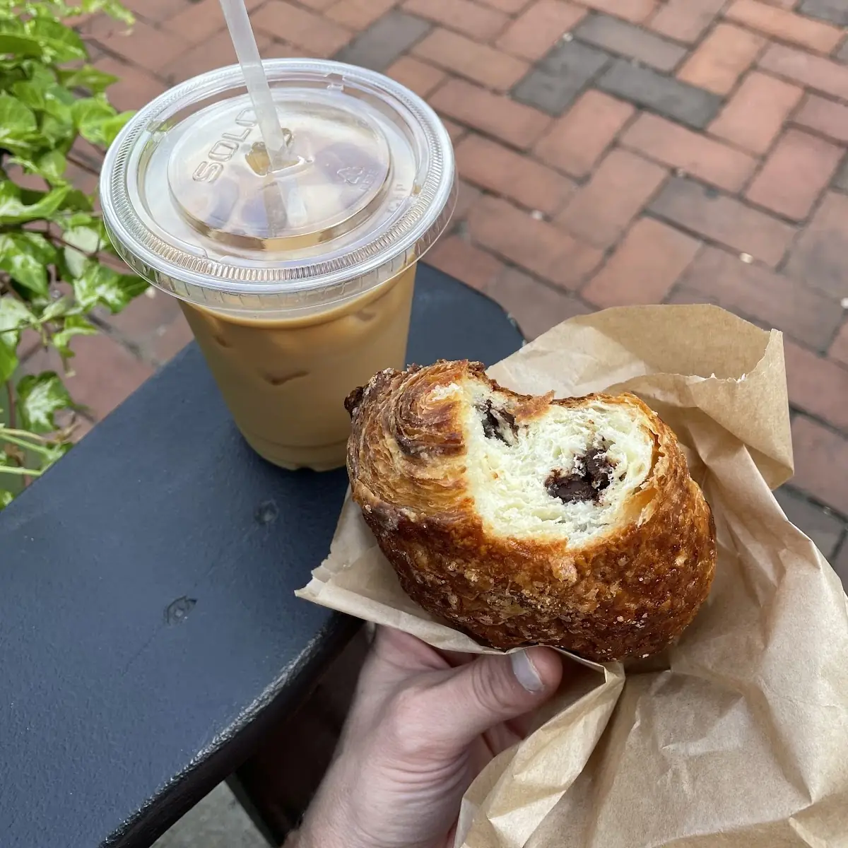 Iced Coffee and Chocolate Croissant