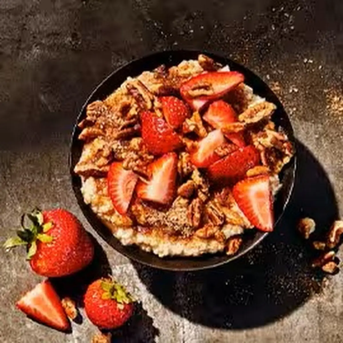 Steel Cut Oatmeal with Strawberries & Pecans