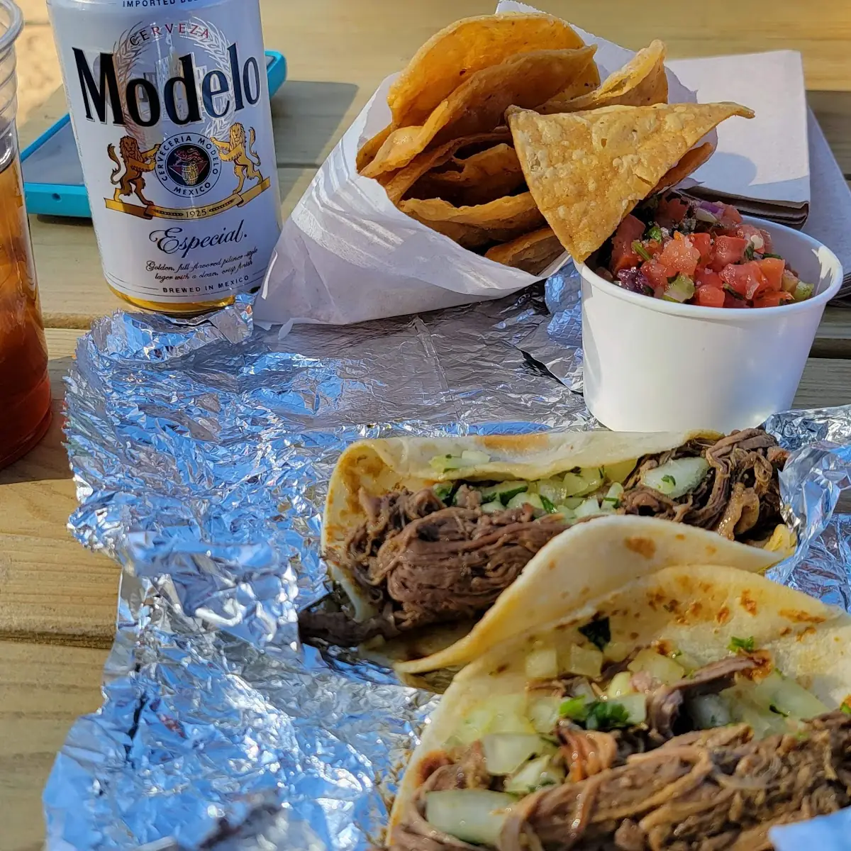Wagyu Beef Brisket Tacos with Chips and Salsa