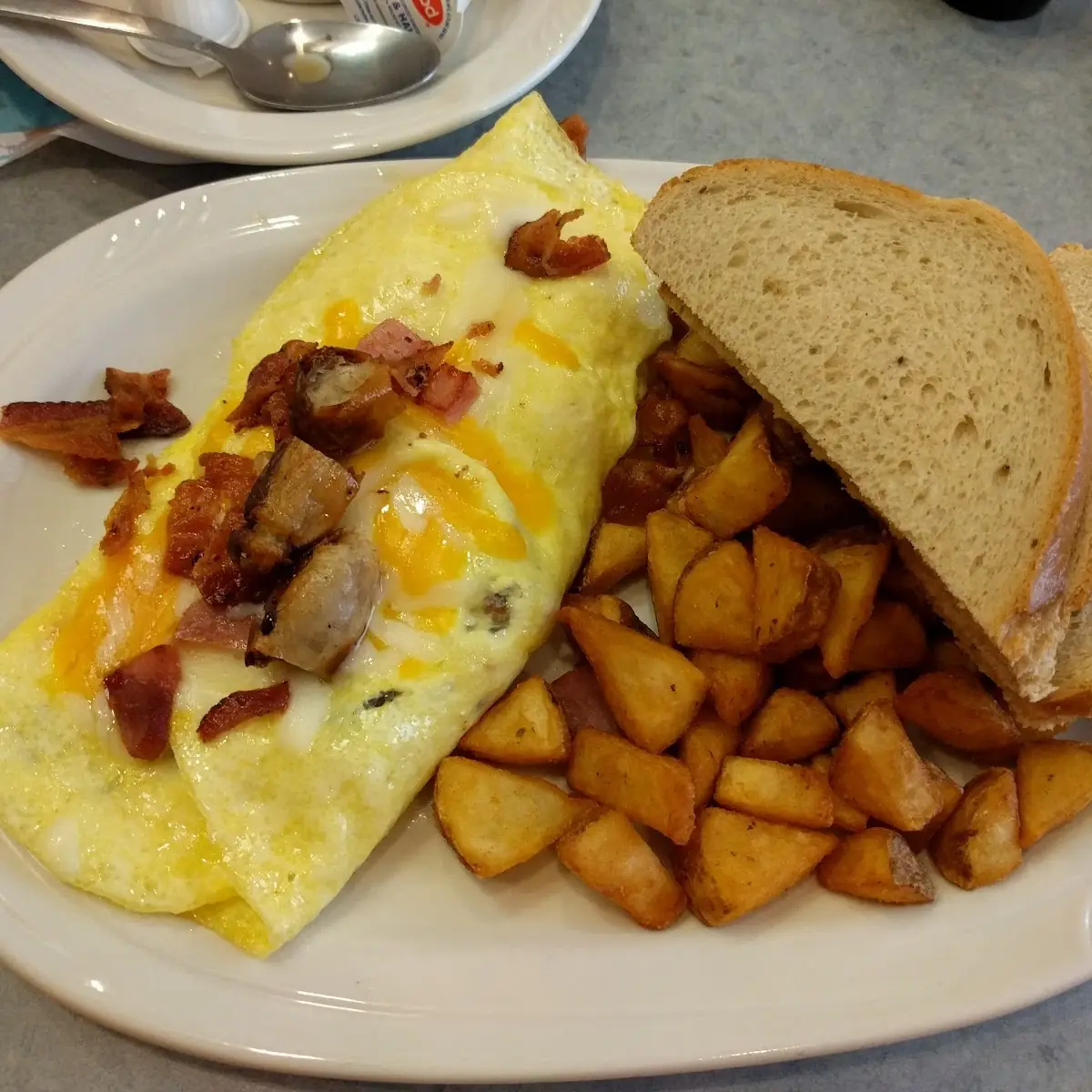 Bacon and Cheese Omelette with Potatoes Au Gratin