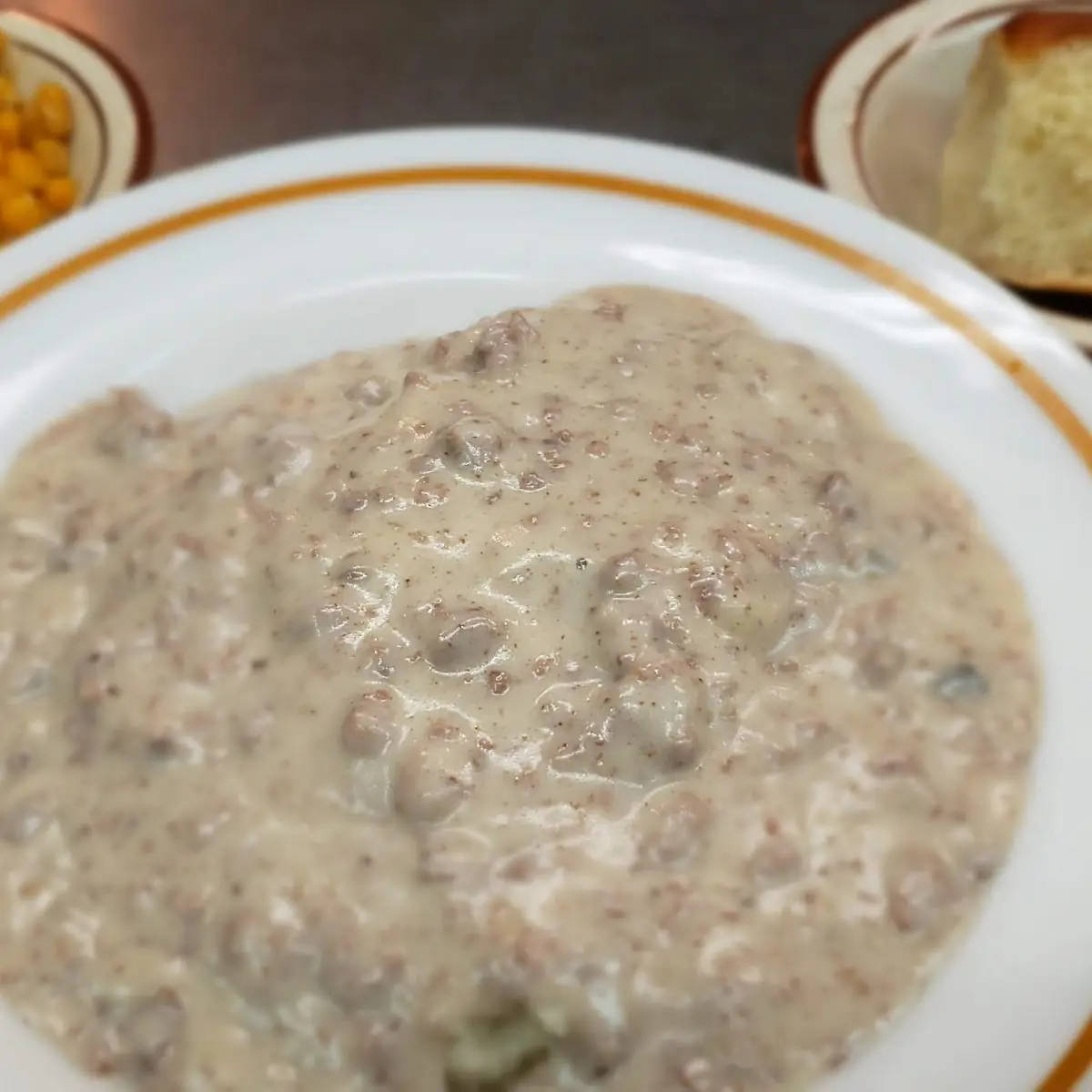 Hamburger Gravy over Mashed Potatoes