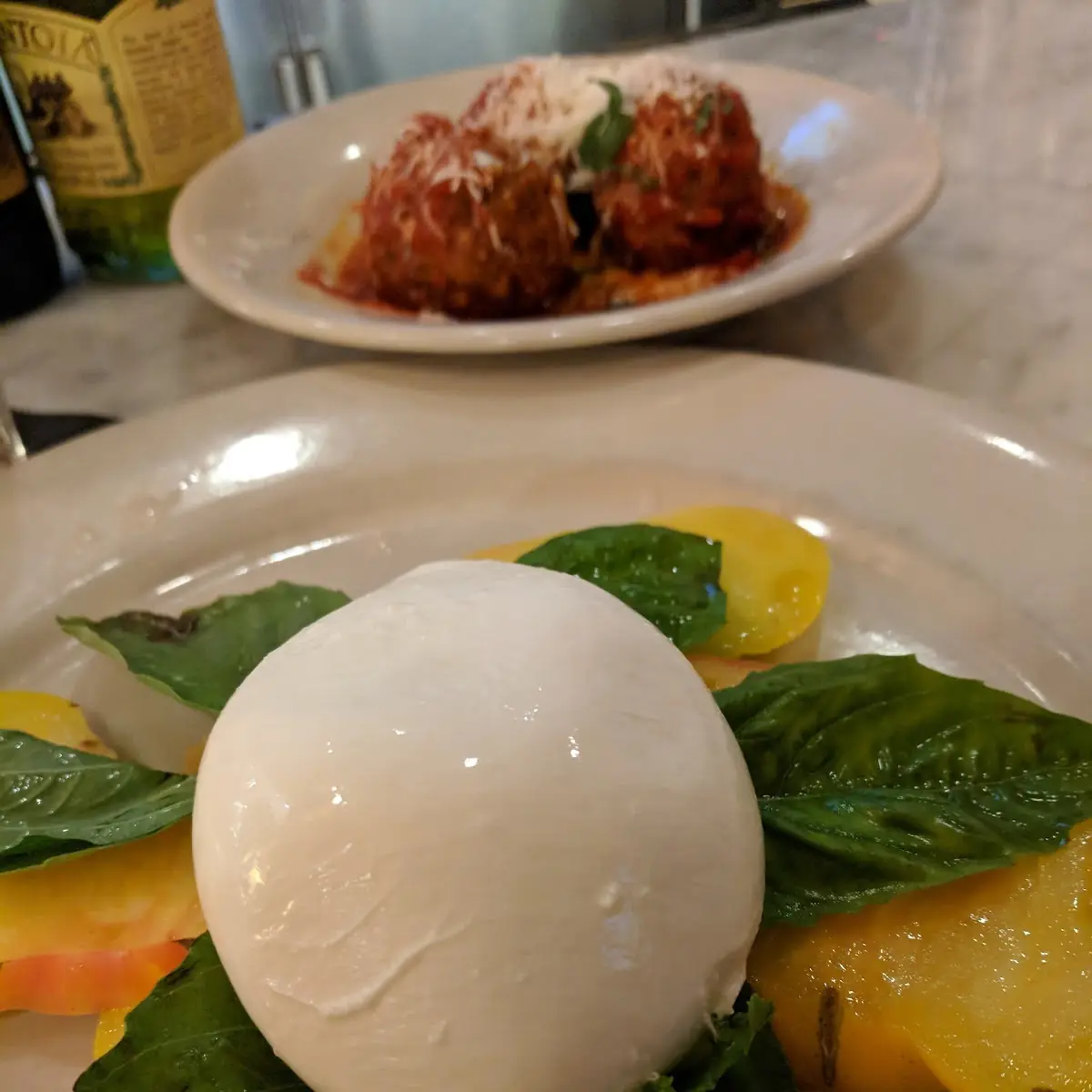 Burrata Salad and Meatballs