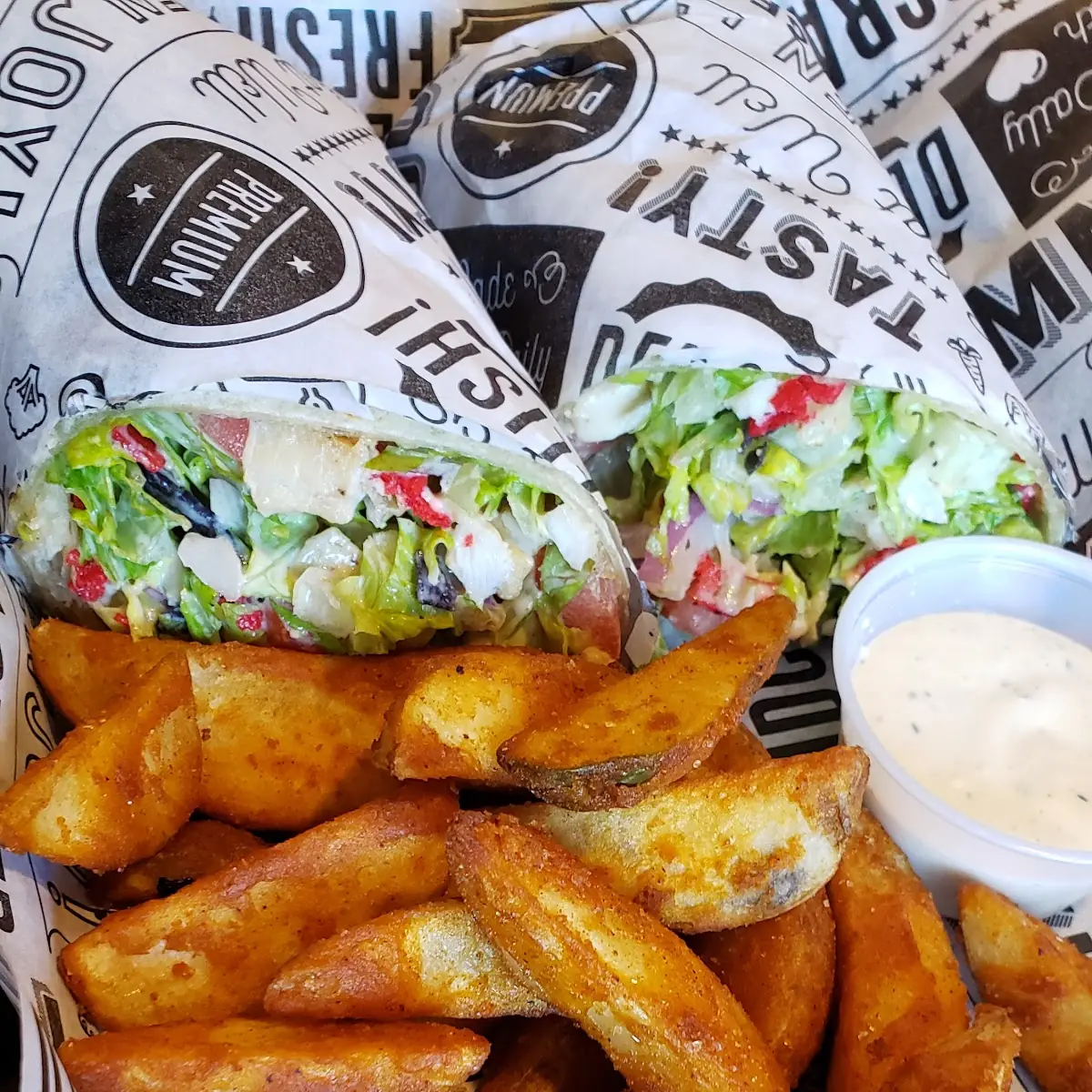 Chicken Wrap with Potato Wedges
