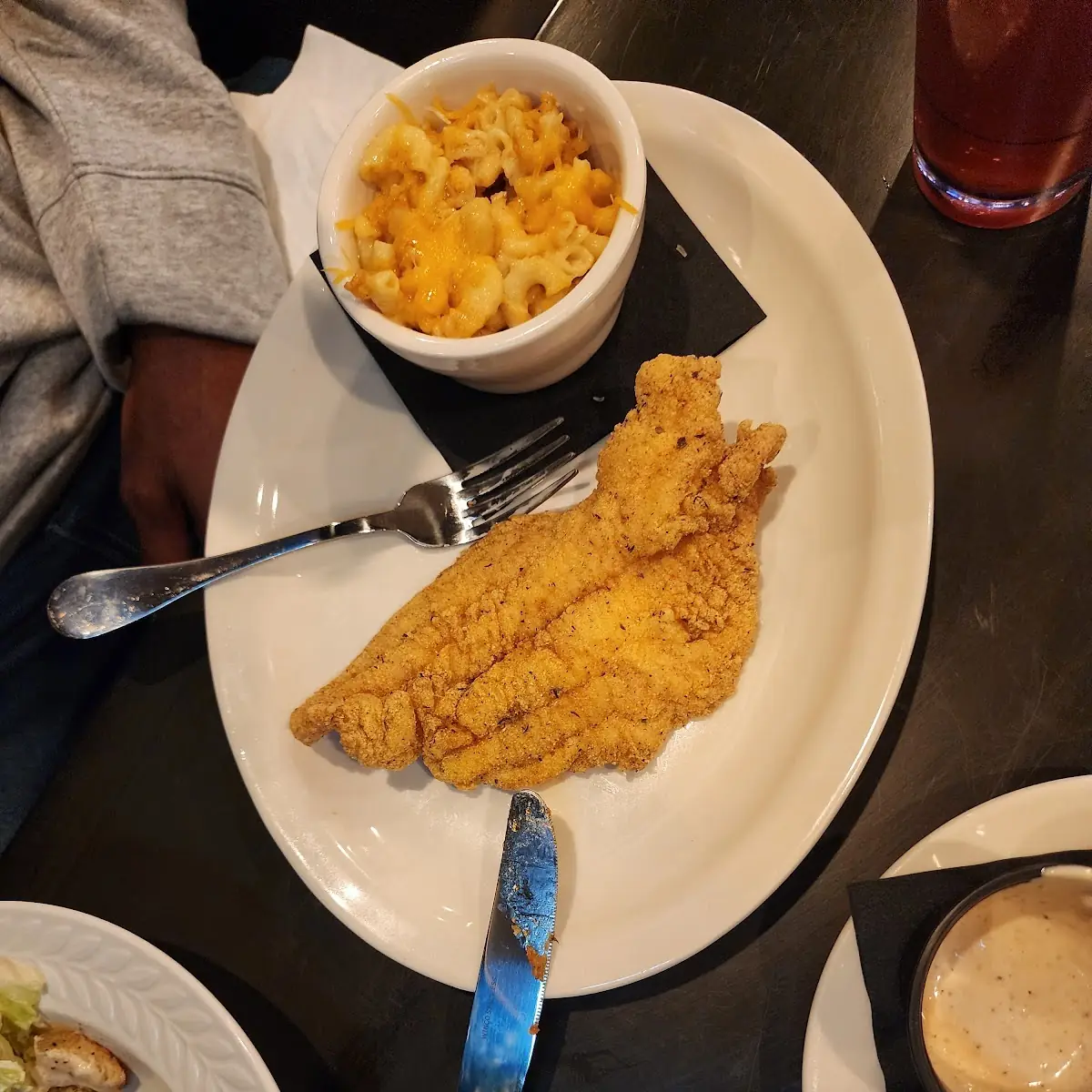 Fried Catfish Macaroni and Cheese Cesar Salad