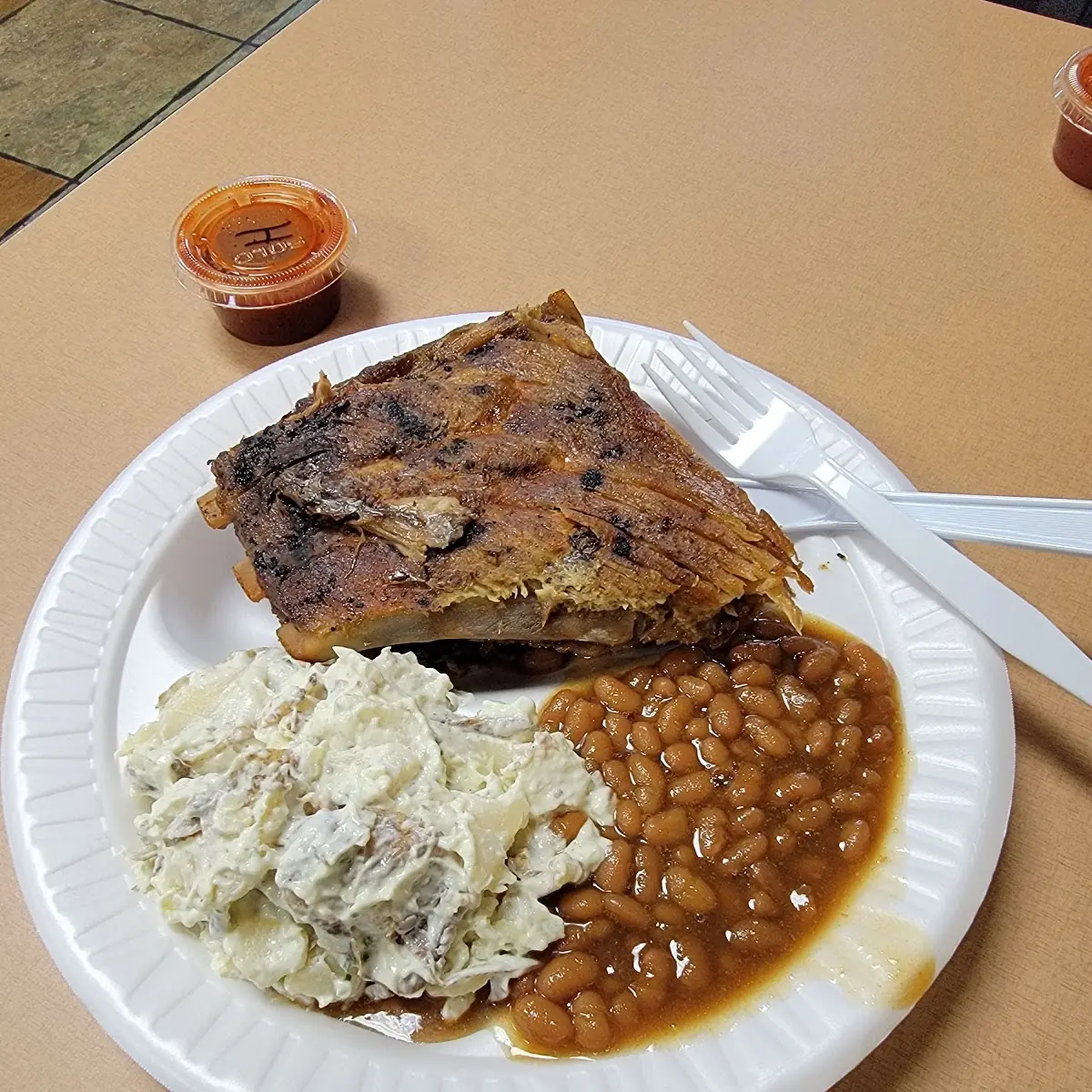Ribs with Beans and Potato Salad