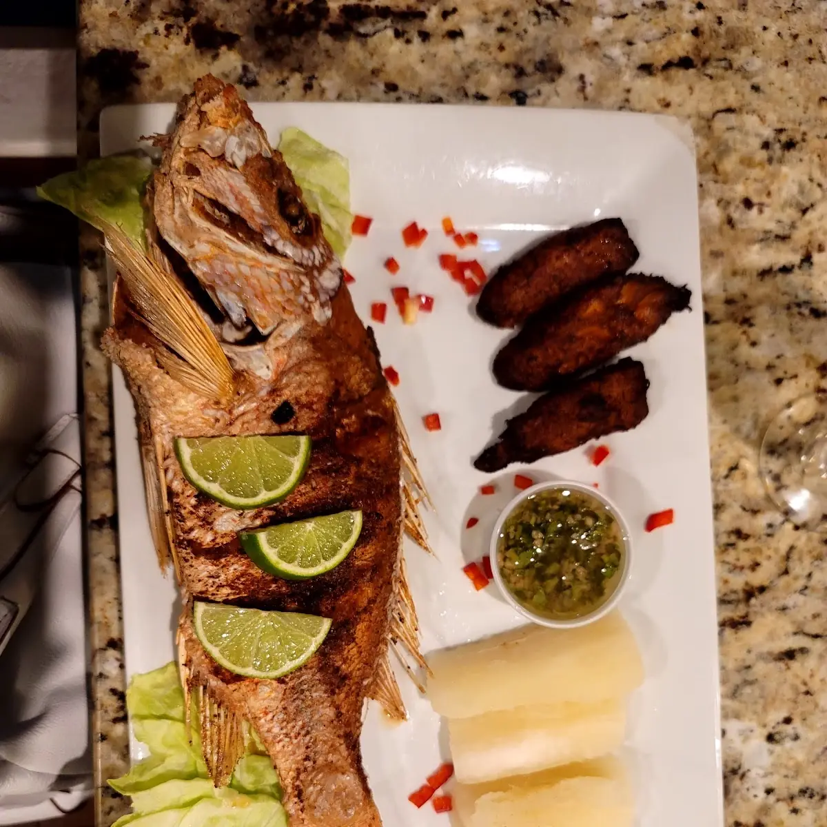 Whole Fried Fish with Lentils