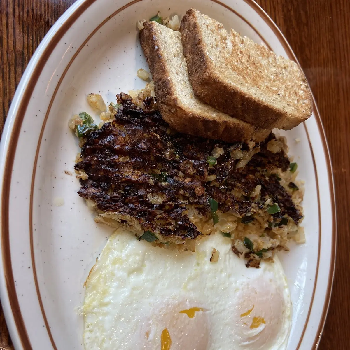 Chorizo Hash with Scrambled Eggs and Wheat Toast