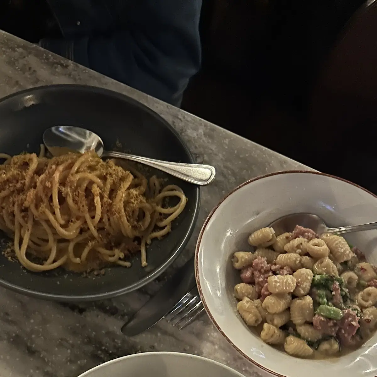 Spaghetti Alla Bottarga Butternut Squash Ravioli and Pasta with Italian Sausage