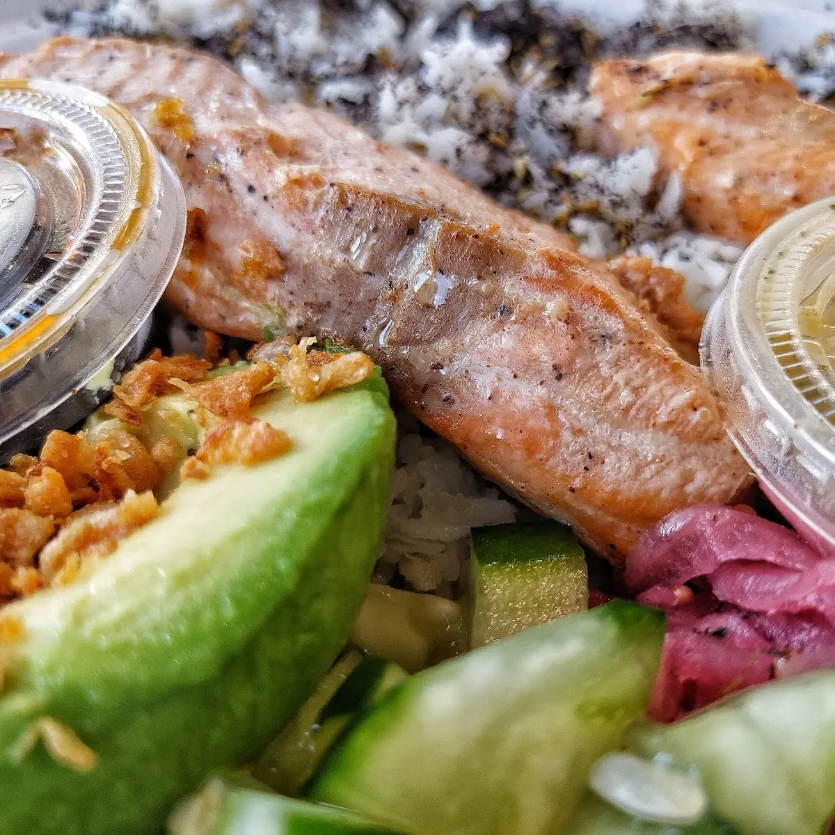 Miso Glazed Salmon Wild Rice Protein Bowl