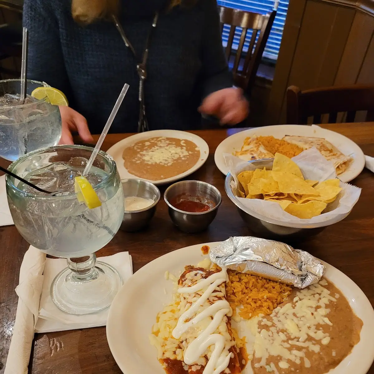Beef and Bean Burrito Beef Softshell Taco Chicken Quesadilla Across the Table Texas Margaritas