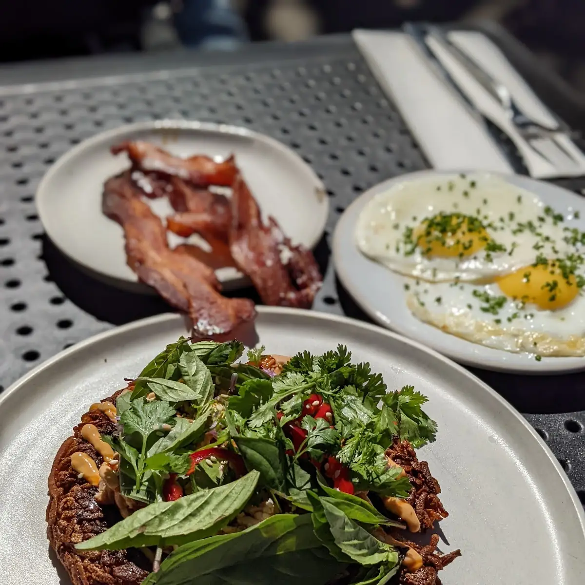 Potato Pancake Poached Egg Cultivated Mushrooms Arugula Pesto Parmesan