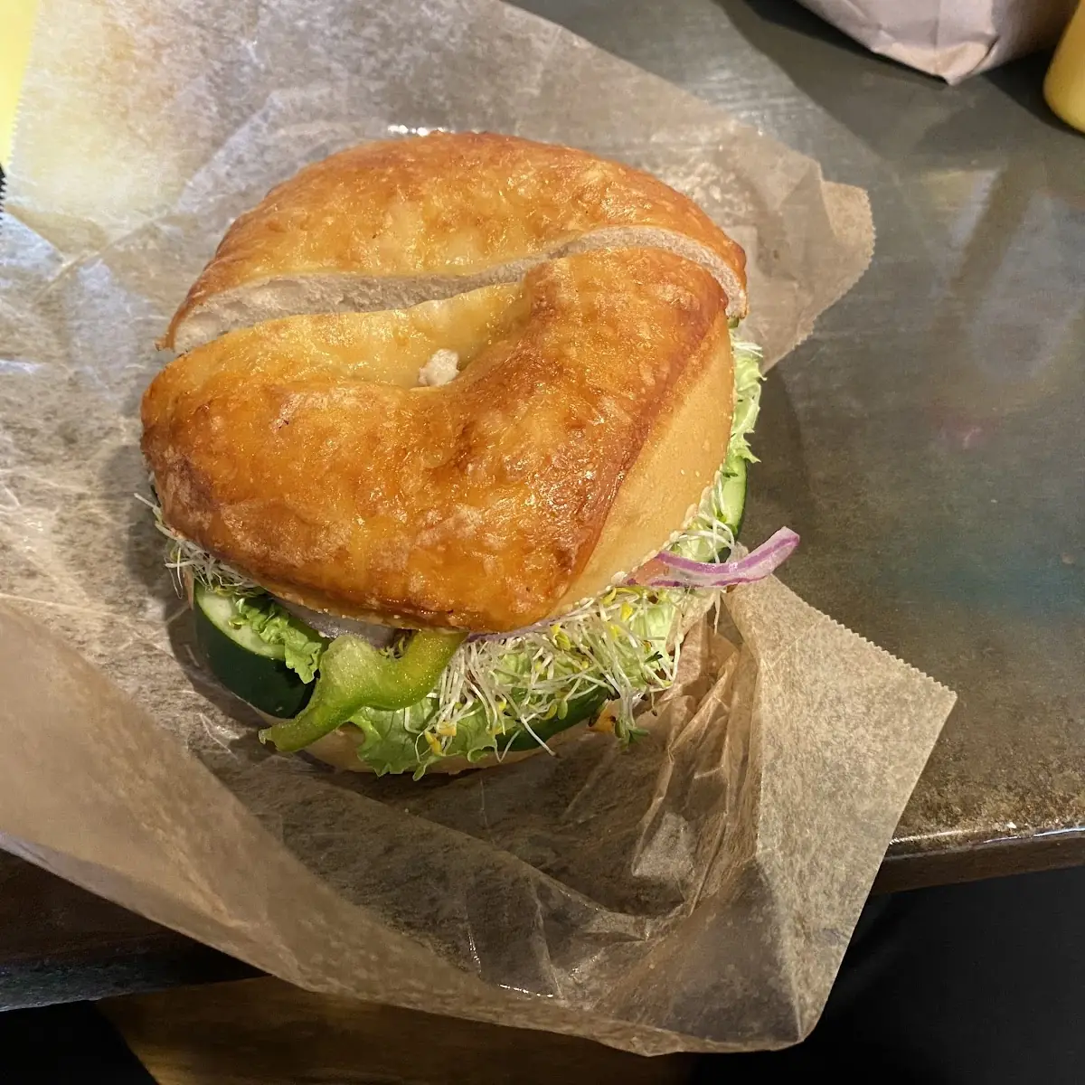 Asiago Bagel with Hummus