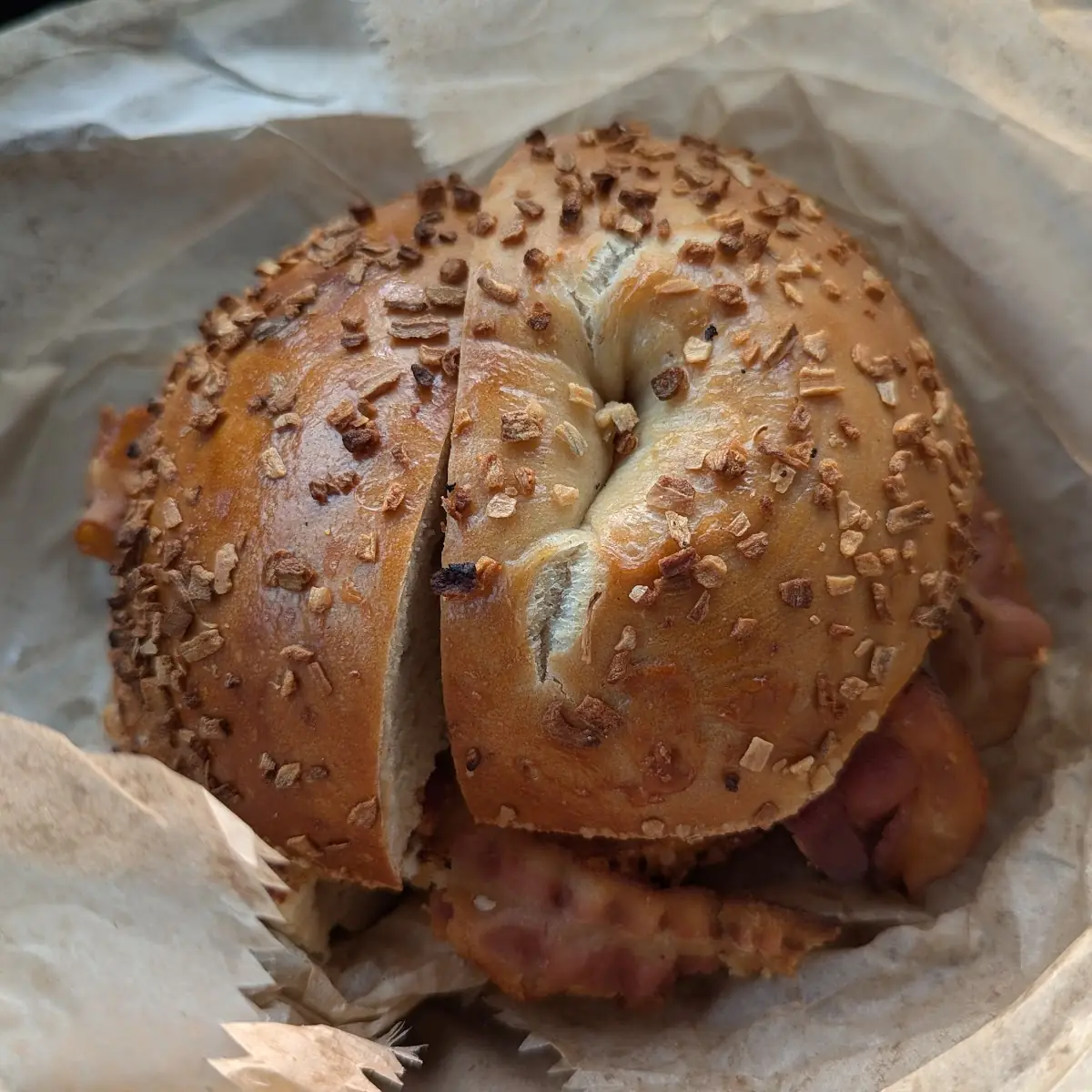 Bacon Egg on the Onion Bagel