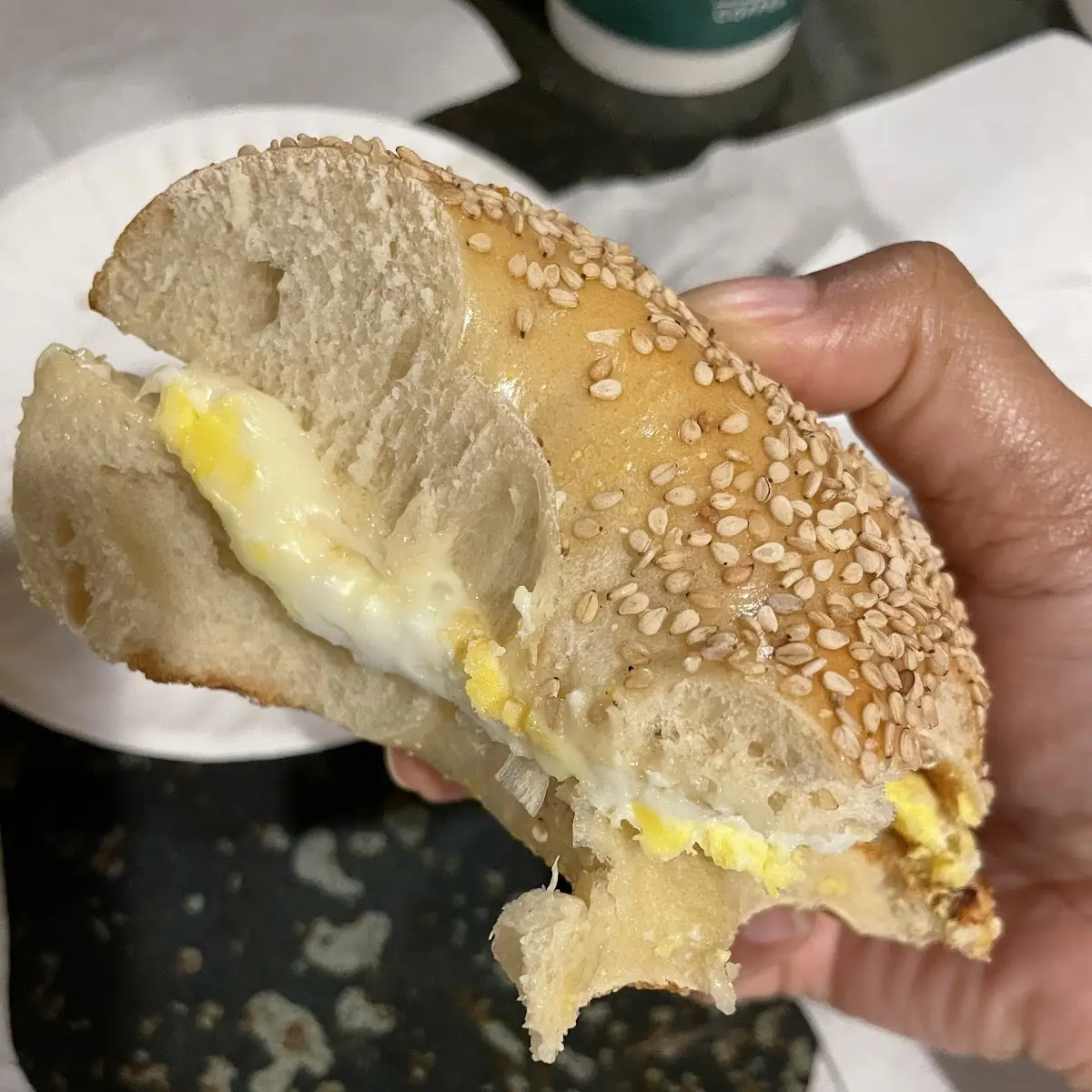 Egg and Cheese on Sesame Bagel