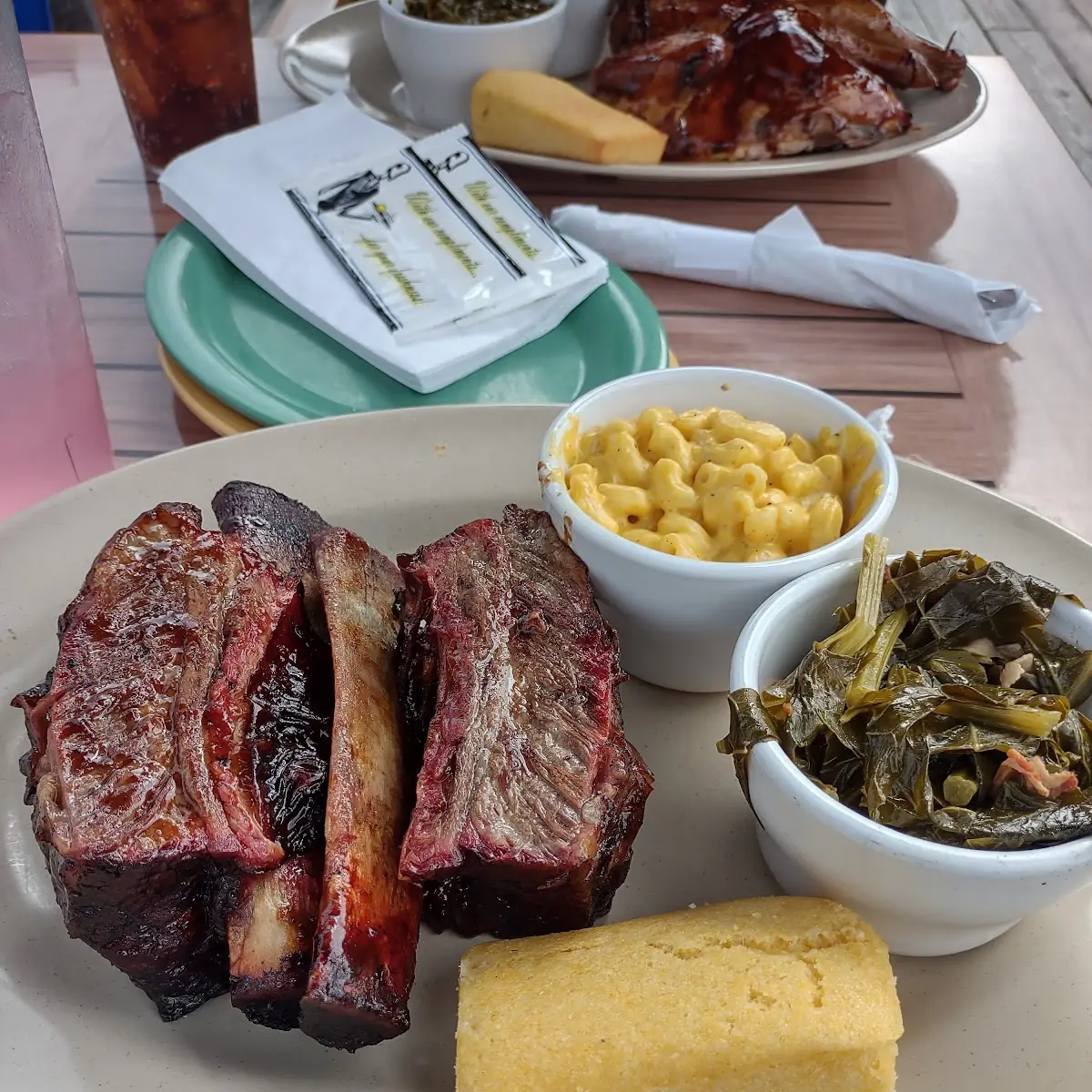 Ribs Half Rack Baked Beans Cornbread Plus Mac and Cheese