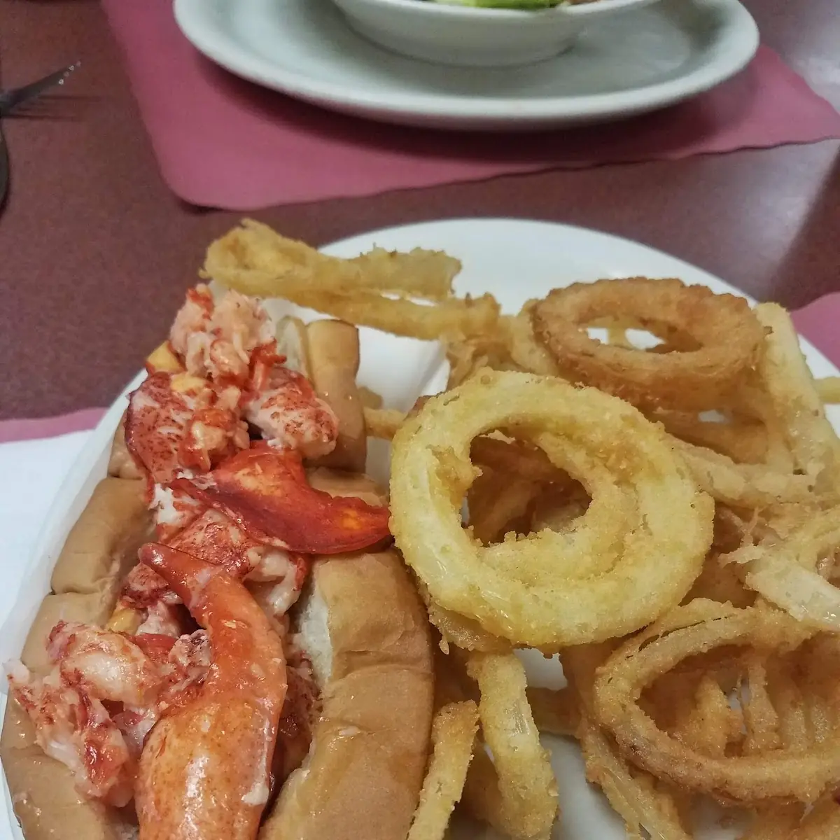 Hot Buttered Lobster Roll with Onion Rings