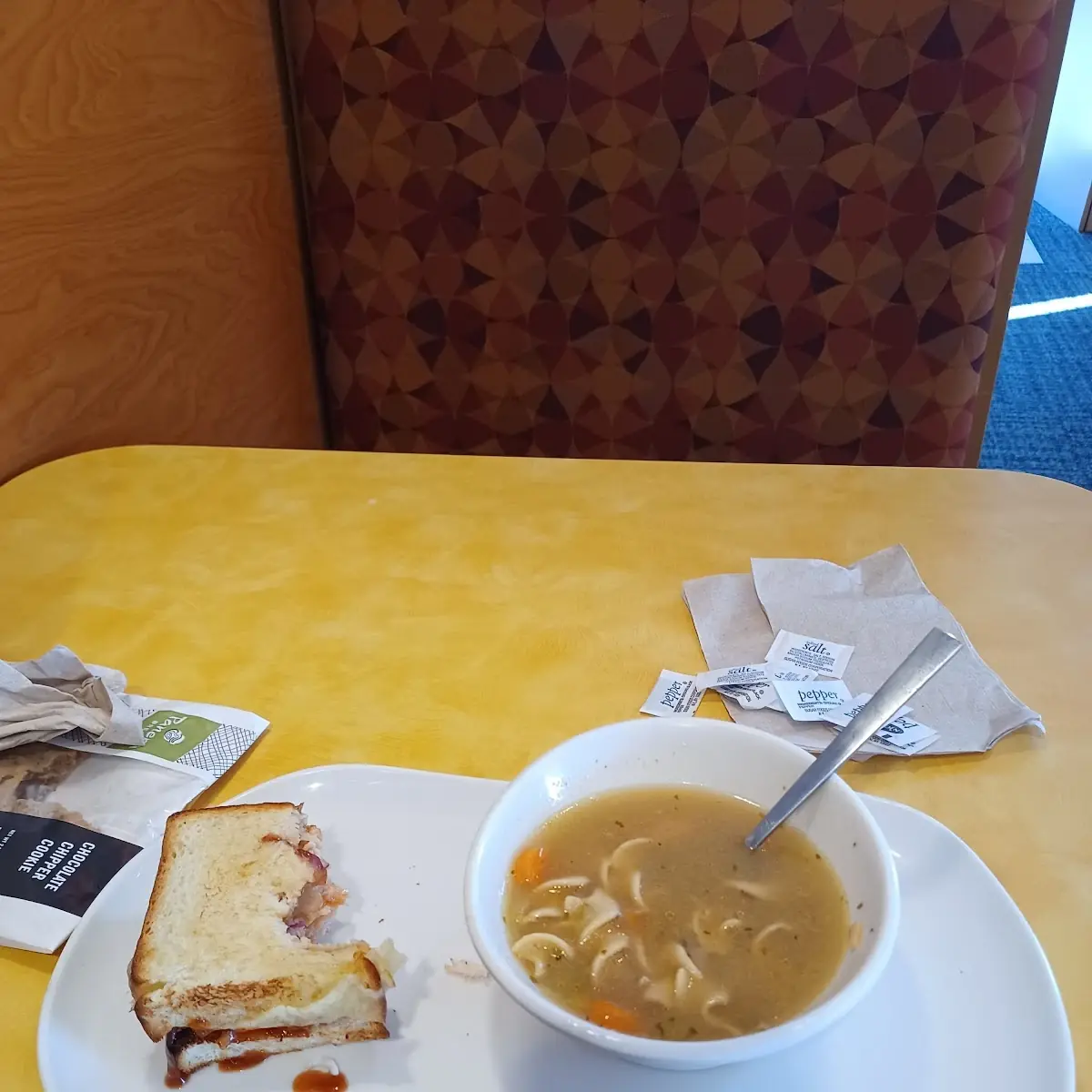 Chicken Noodle Soup and Grill Cheese Sandwich
