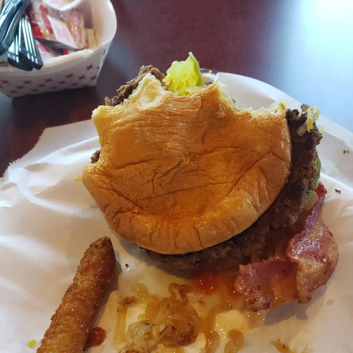 Bacon Burger and Fried Zucchini Sticks