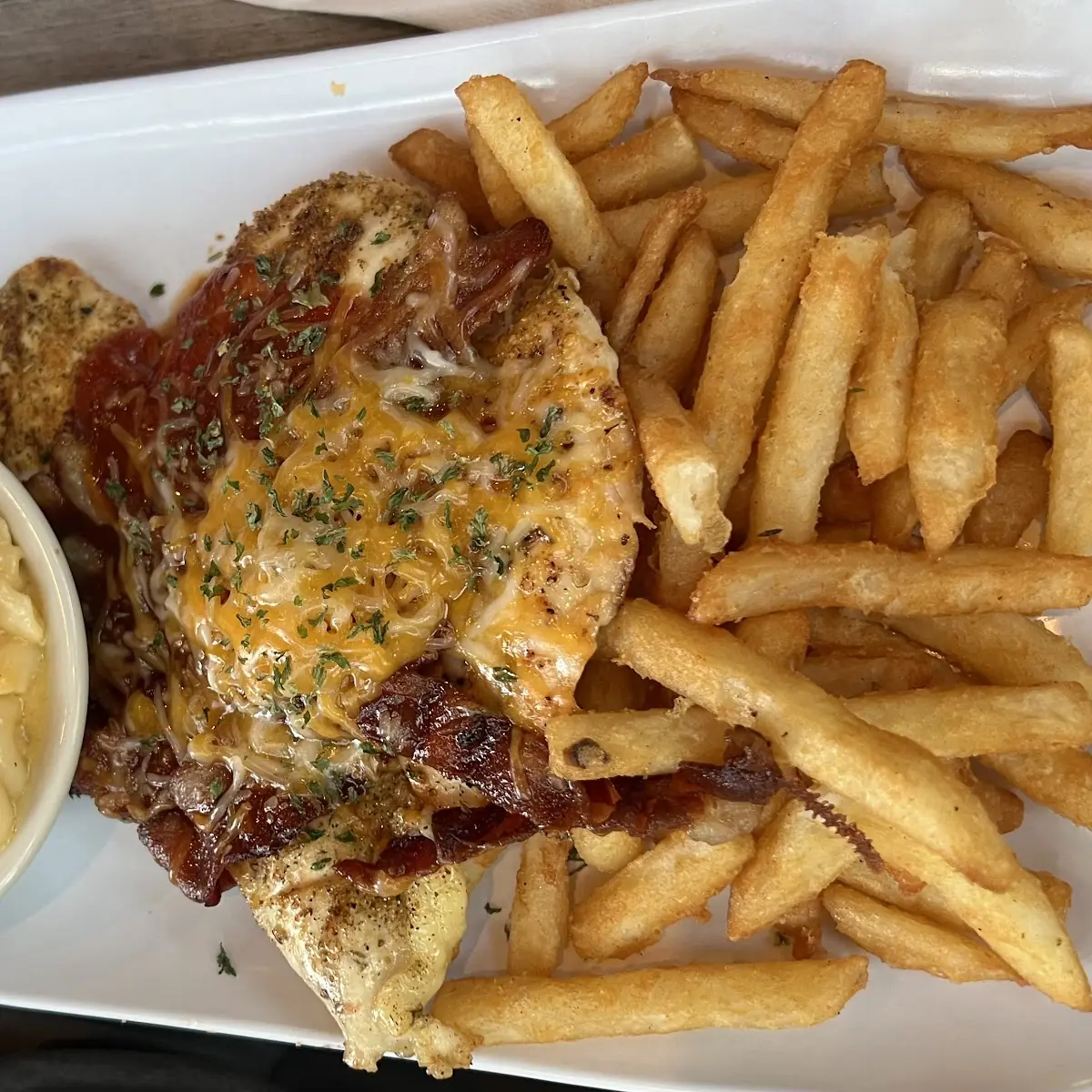 Monterey Chicken Platter with Fries and Mac and Cheese