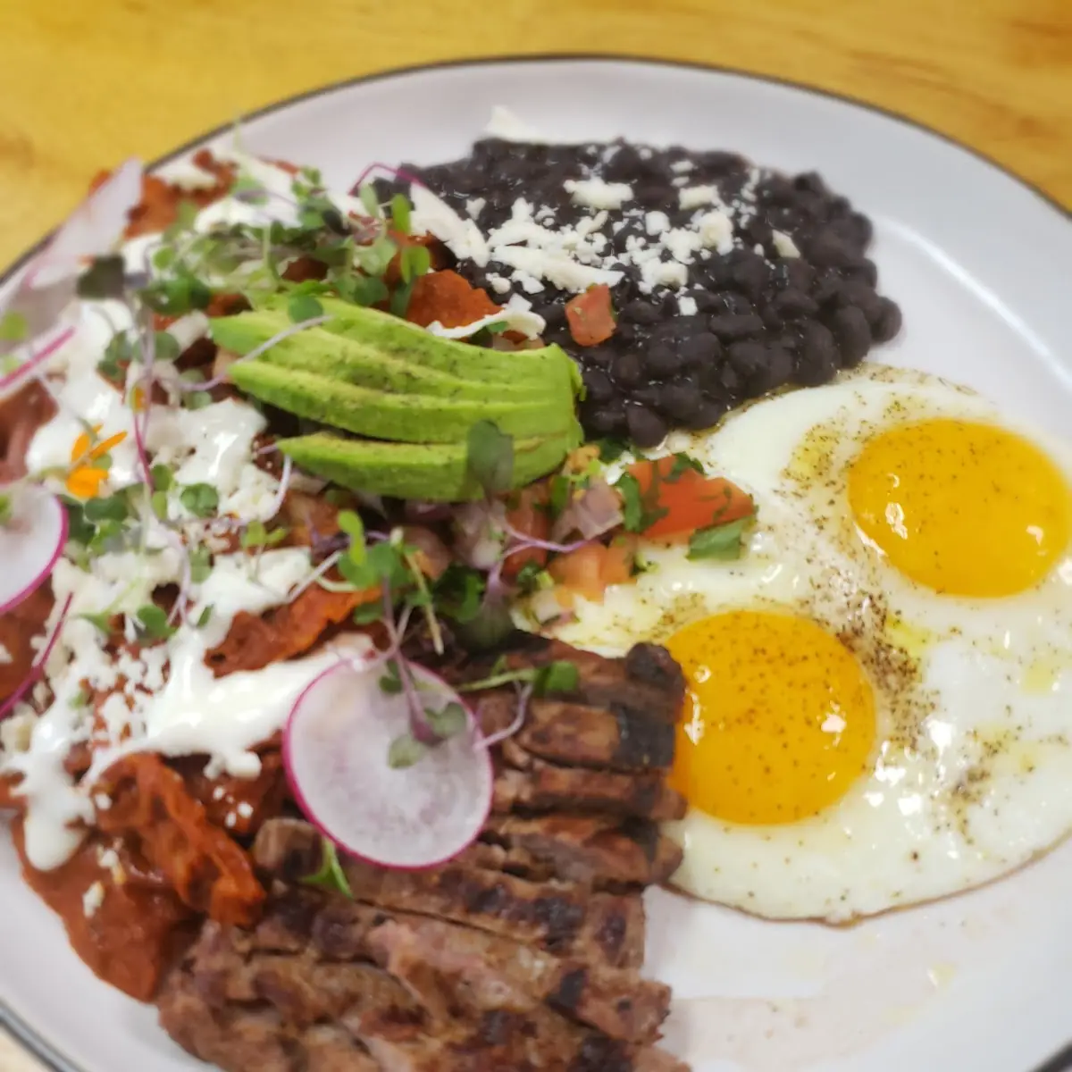 Red Chilaquiles with Arrachera Steak